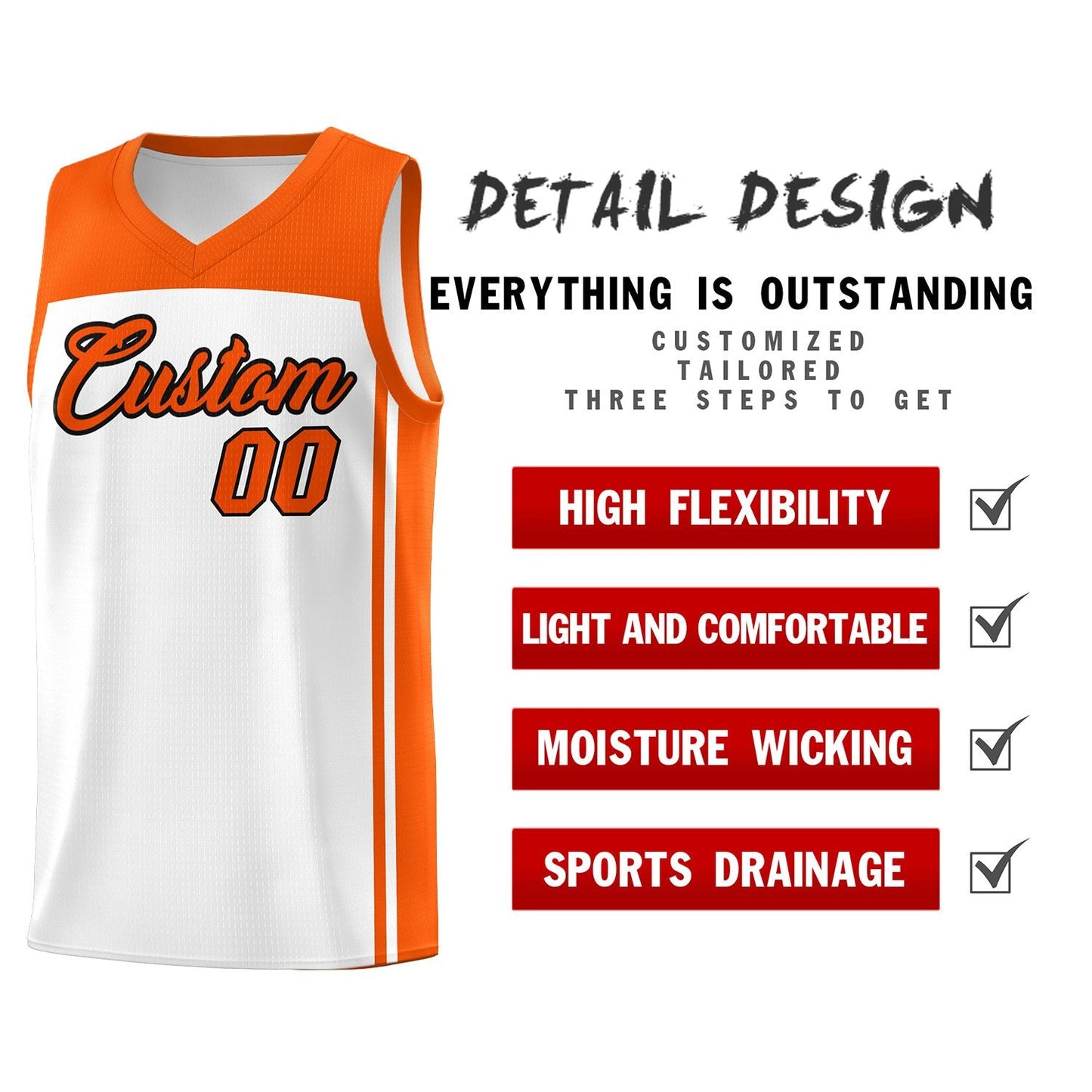 Custom White Orange Classic Sets Sports Uniform Basketball Jersey