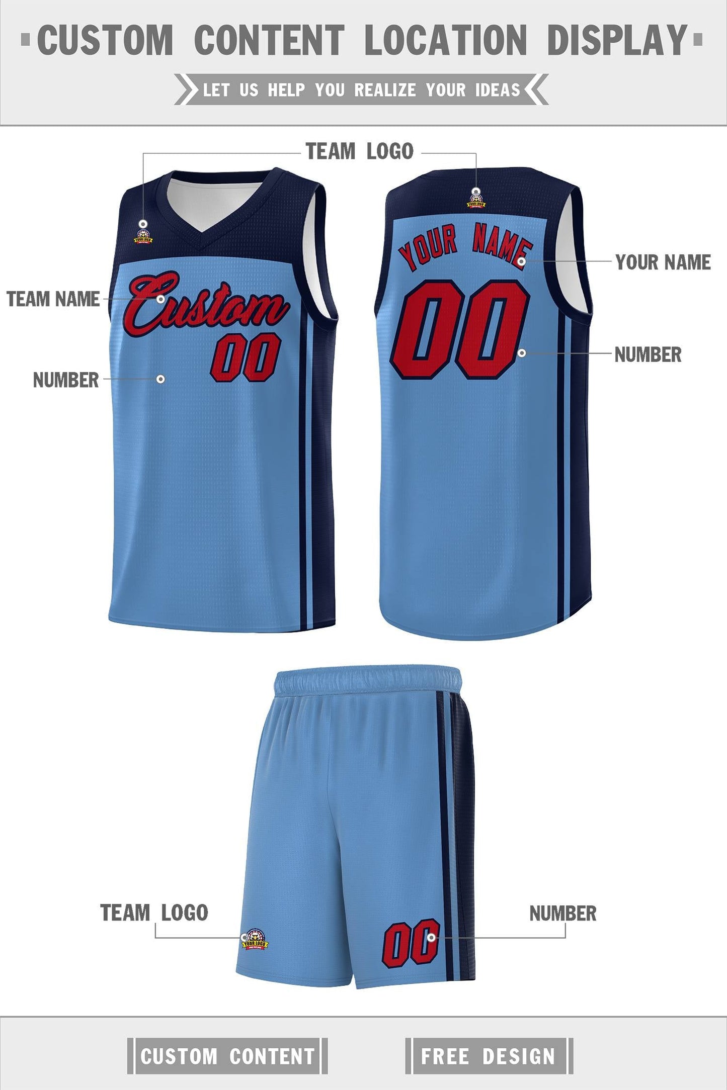 Custom Light Blue Navy Classic Sets Sports Uniform Basketball Jersey
