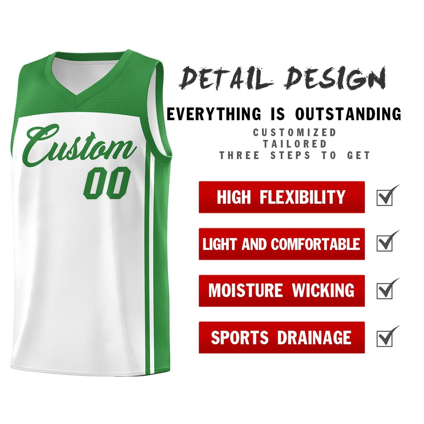 Custom White Kelly Green Classic Sets Sports Uniform Basketball Jersey