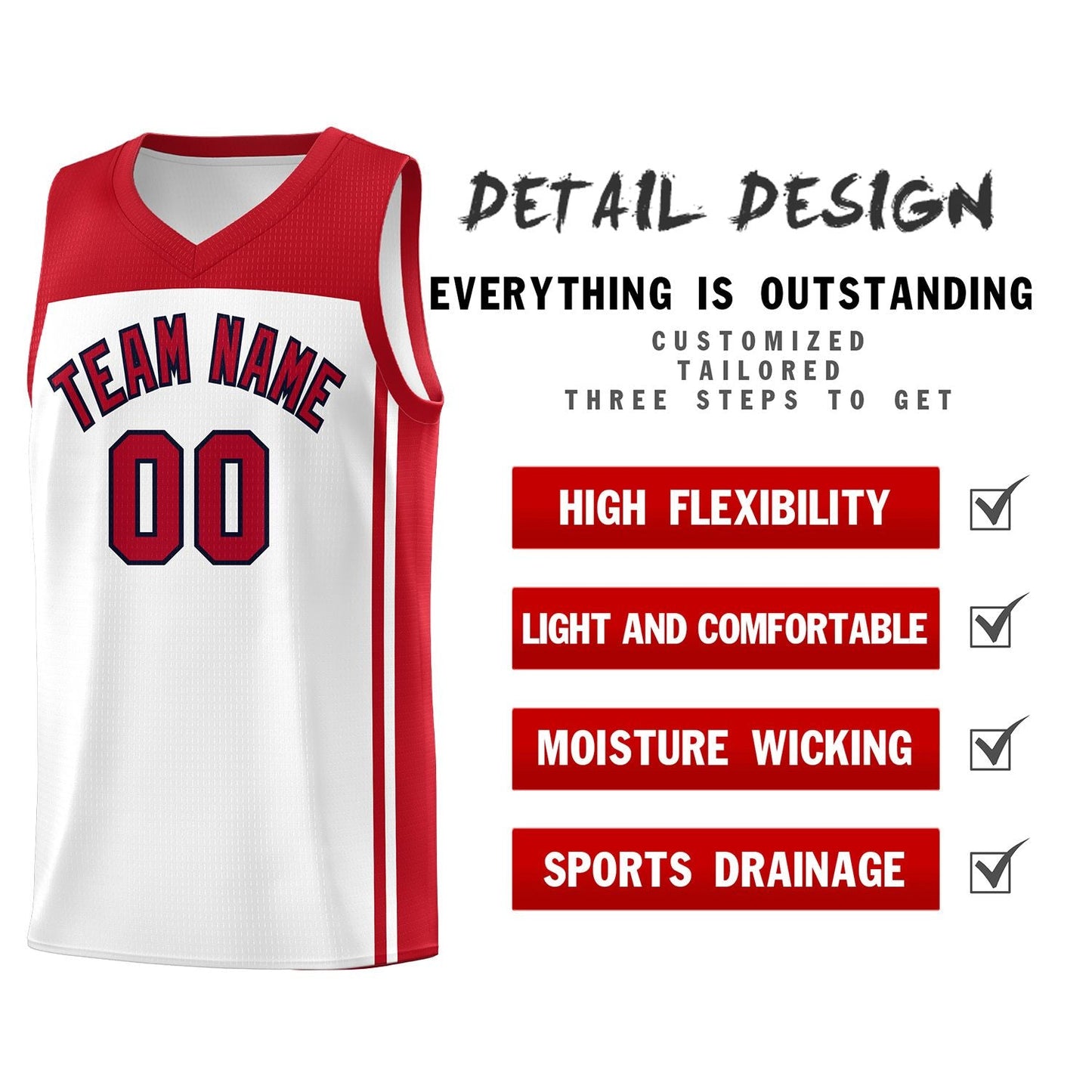 Custom White Red Classic Sets Sports Uniform Basketball Jersey