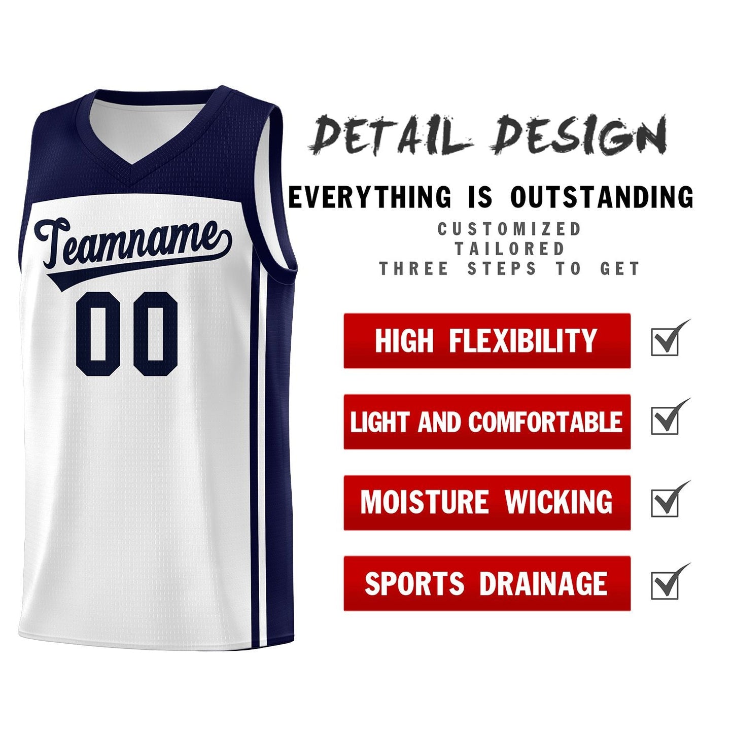 Custom White Navy Classic Sets Sports Uniform Basketball Jersey