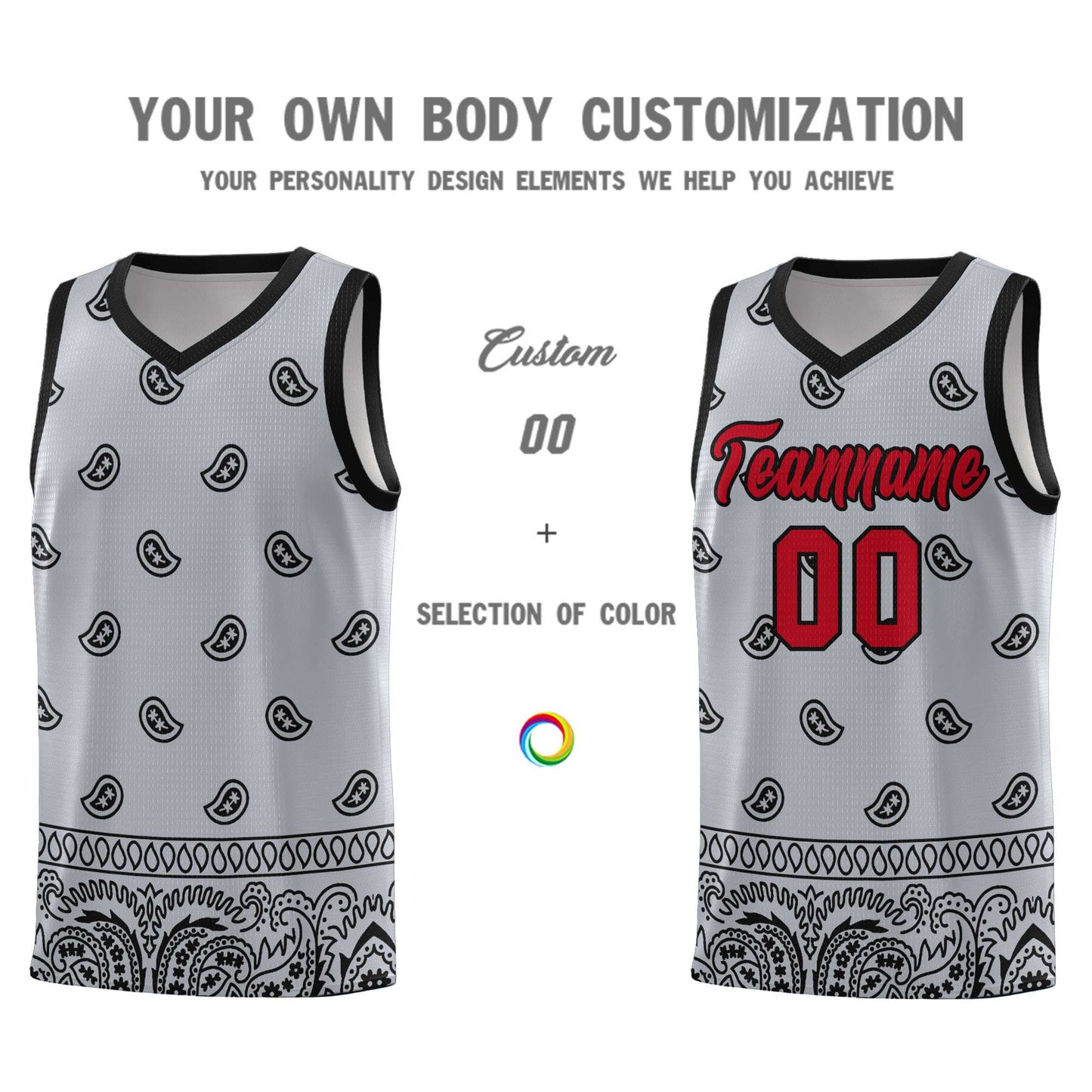 Custom Gray Black Personalized Cashew Pattern Sports Uniform Basketball Jersey