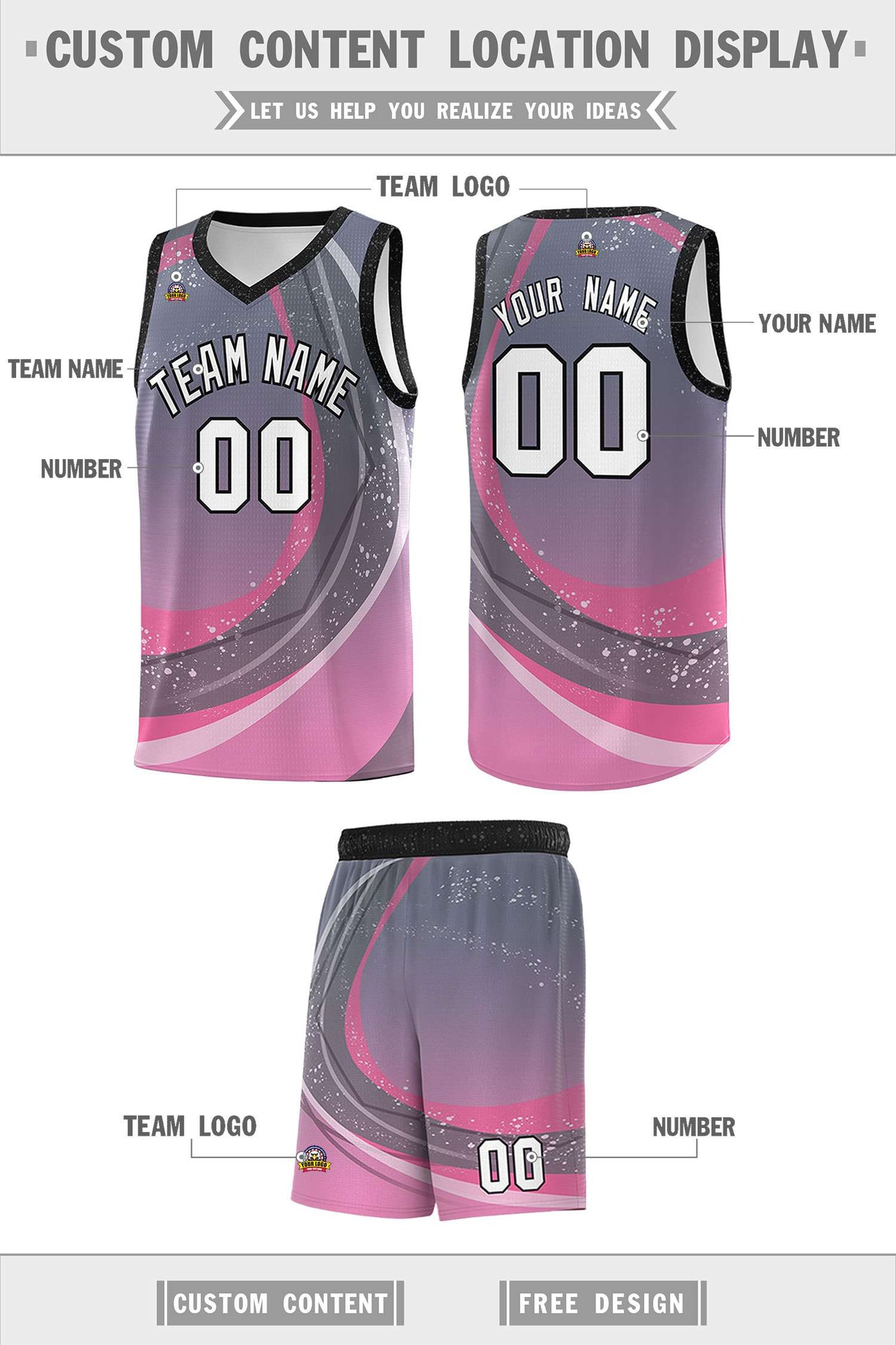 Custom Dark Gray Pink Personalized Galaxy Graffiti Pattern Sports Uniform Basketball Jersey