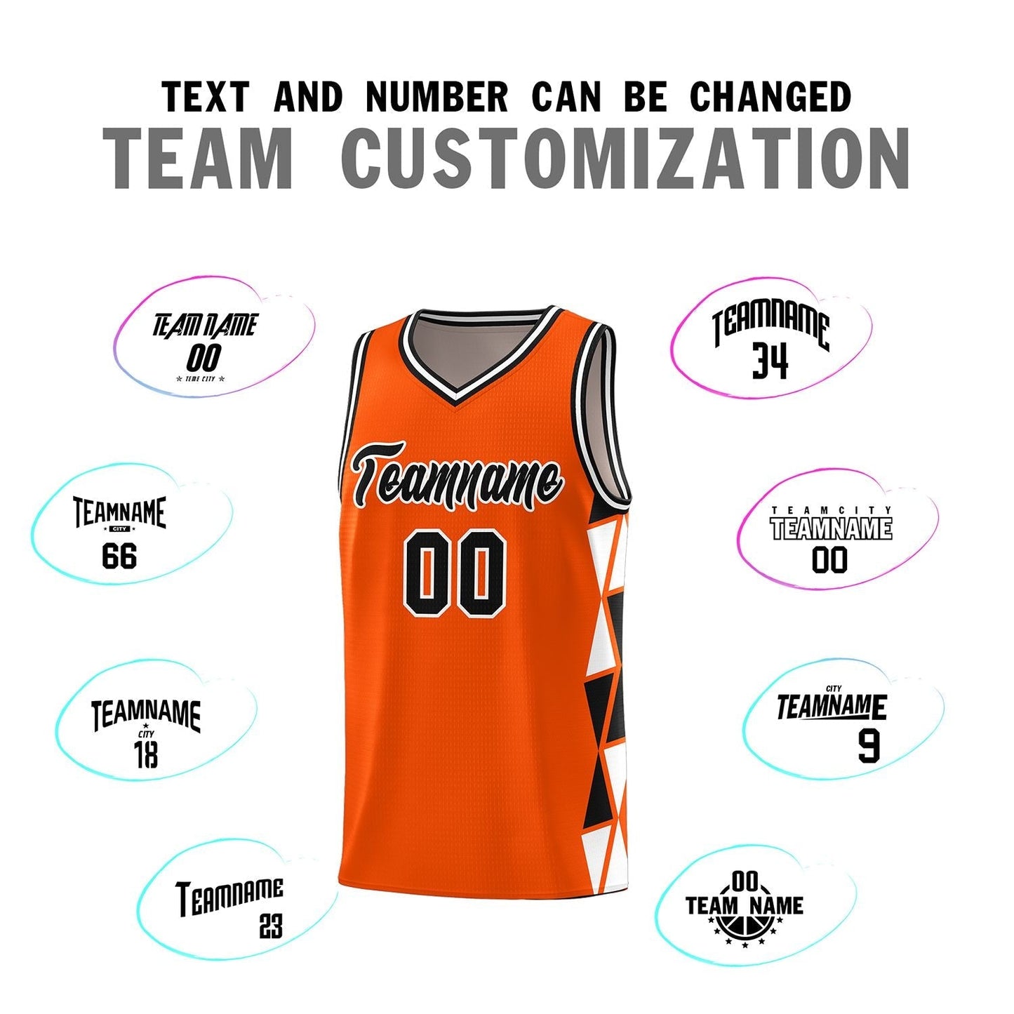Custom Orange Black-White Side Two-Color Triangle Splicing Sports Uniform Basketball Jersey