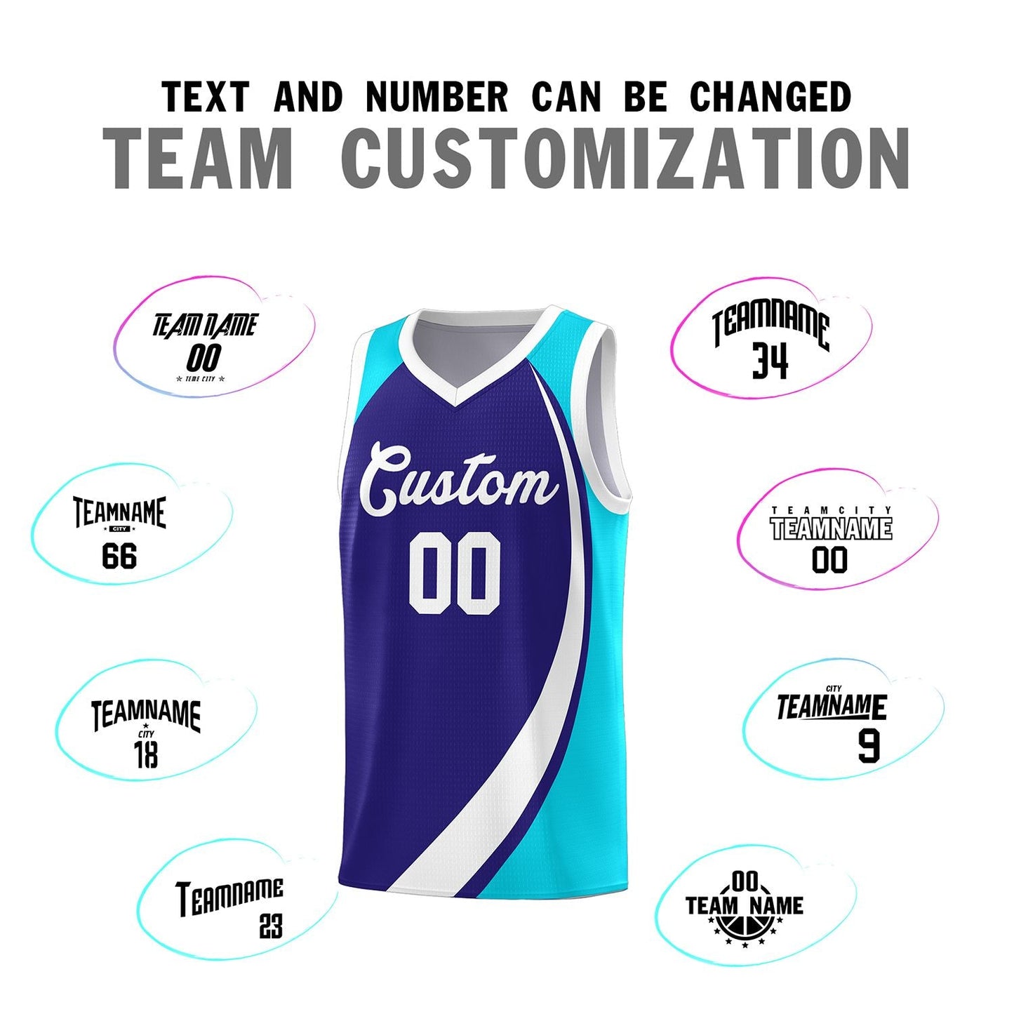 Custom Violet White-Sky Blue Color Block Sports Uniform Basketball Jersey