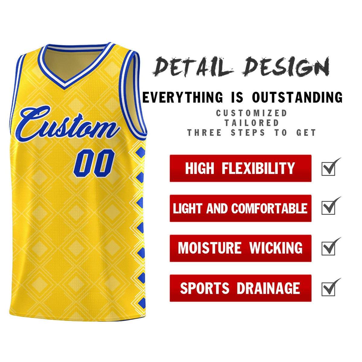 Custom Gold Side Blocks Sports Uniform Basketball Jersey