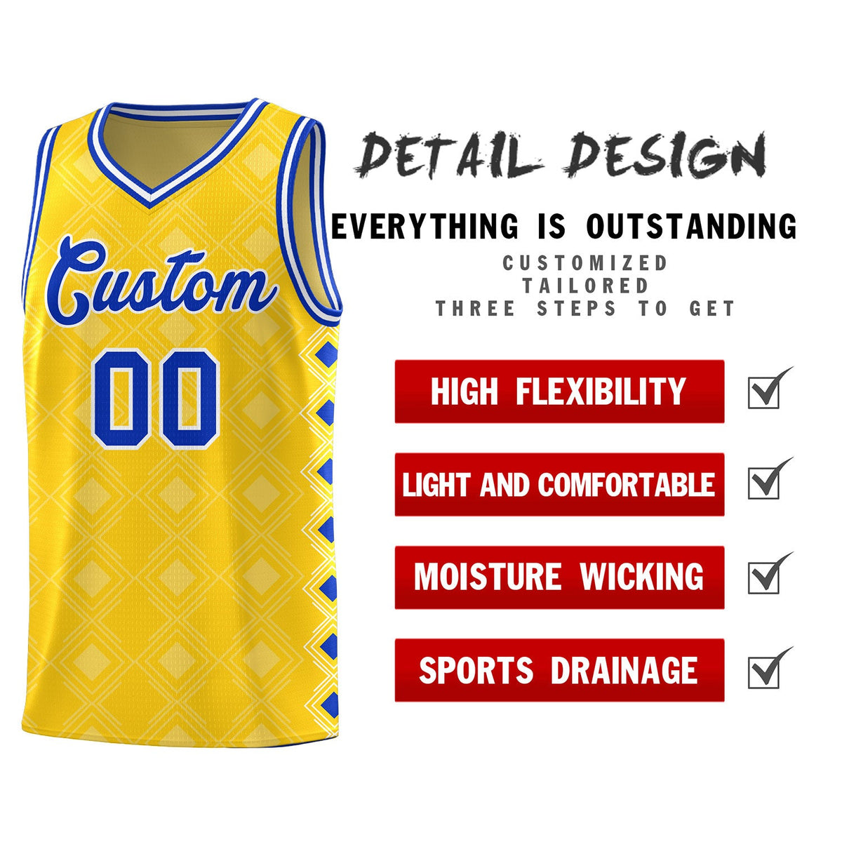 Custom Gold Side Blocks Sports Uniform Basketball Jersey
