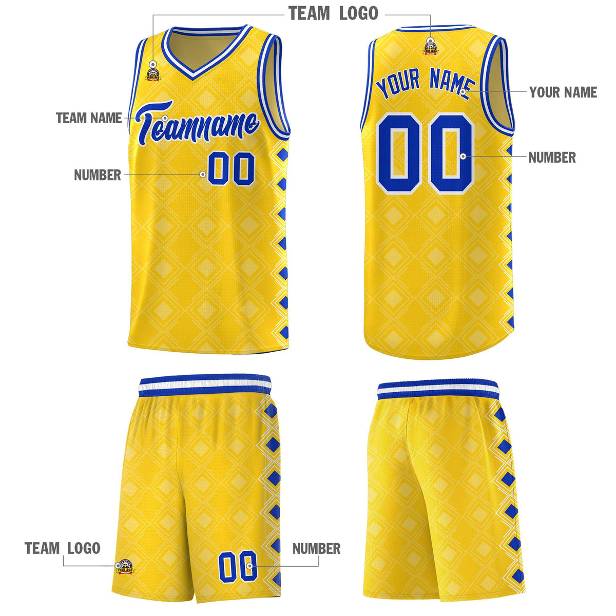 Custom Gold Side Blocks Sports Uniform Basketball Jersey