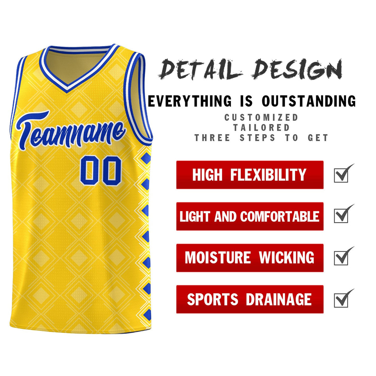 Custom Gold Side Blocks Sports Uniform Basketball Jersey