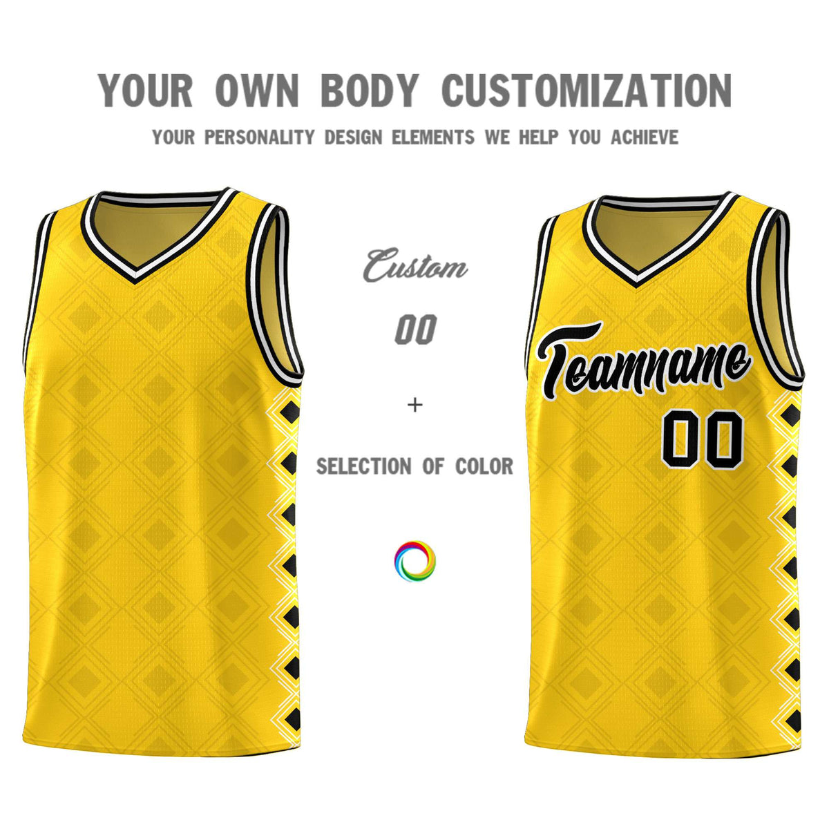 Custom Gold Side Blocks Sports Uniform Basketball Jersey