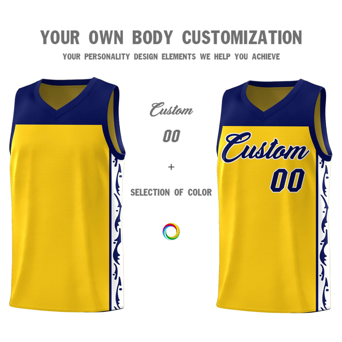 Custom Gold Side Pattern Sports Uniform Basketball Jersey