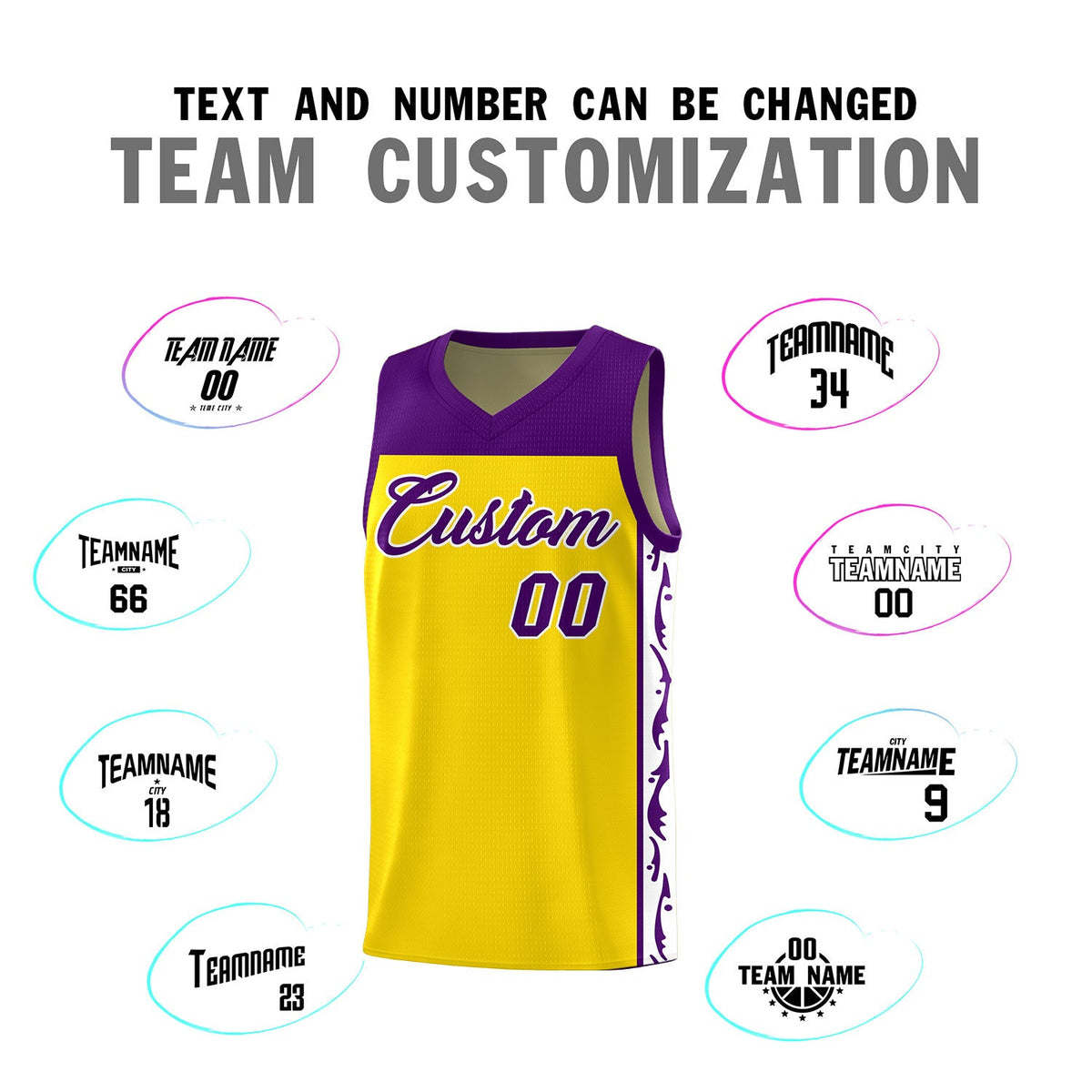 Custom Gold Side Pattern Sports Uniform Basketball Jersey