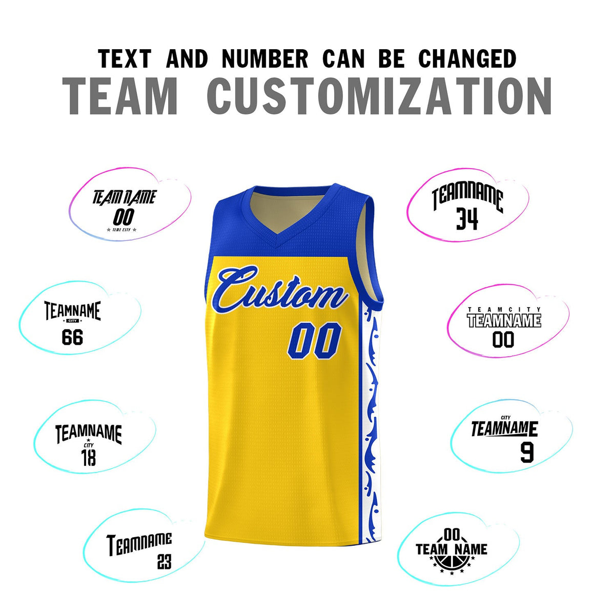 Custom Gold Side Pattern Sports Uniform Basketball Jersey