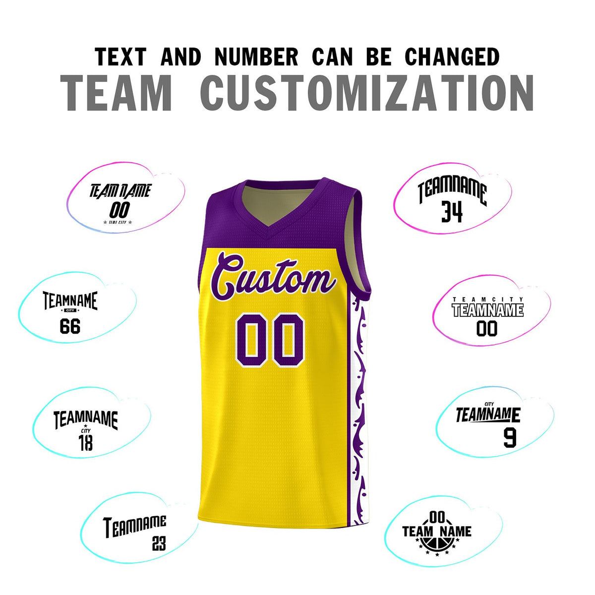 Custom Gold Side Pattern Sports Uniform Basketball Jersey
