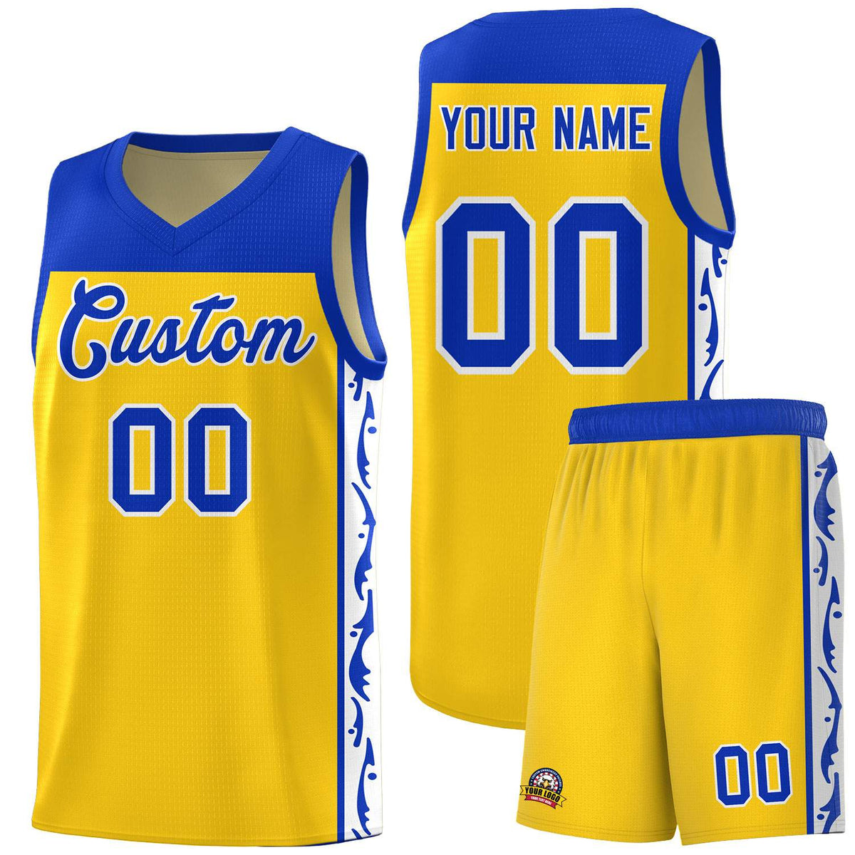 Custom Gold Side Pattern Sports Uniform Basketball Jersey
