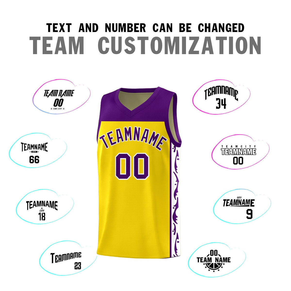 Custom Gold Side Pattern Sports Uniform Basketball Jersey