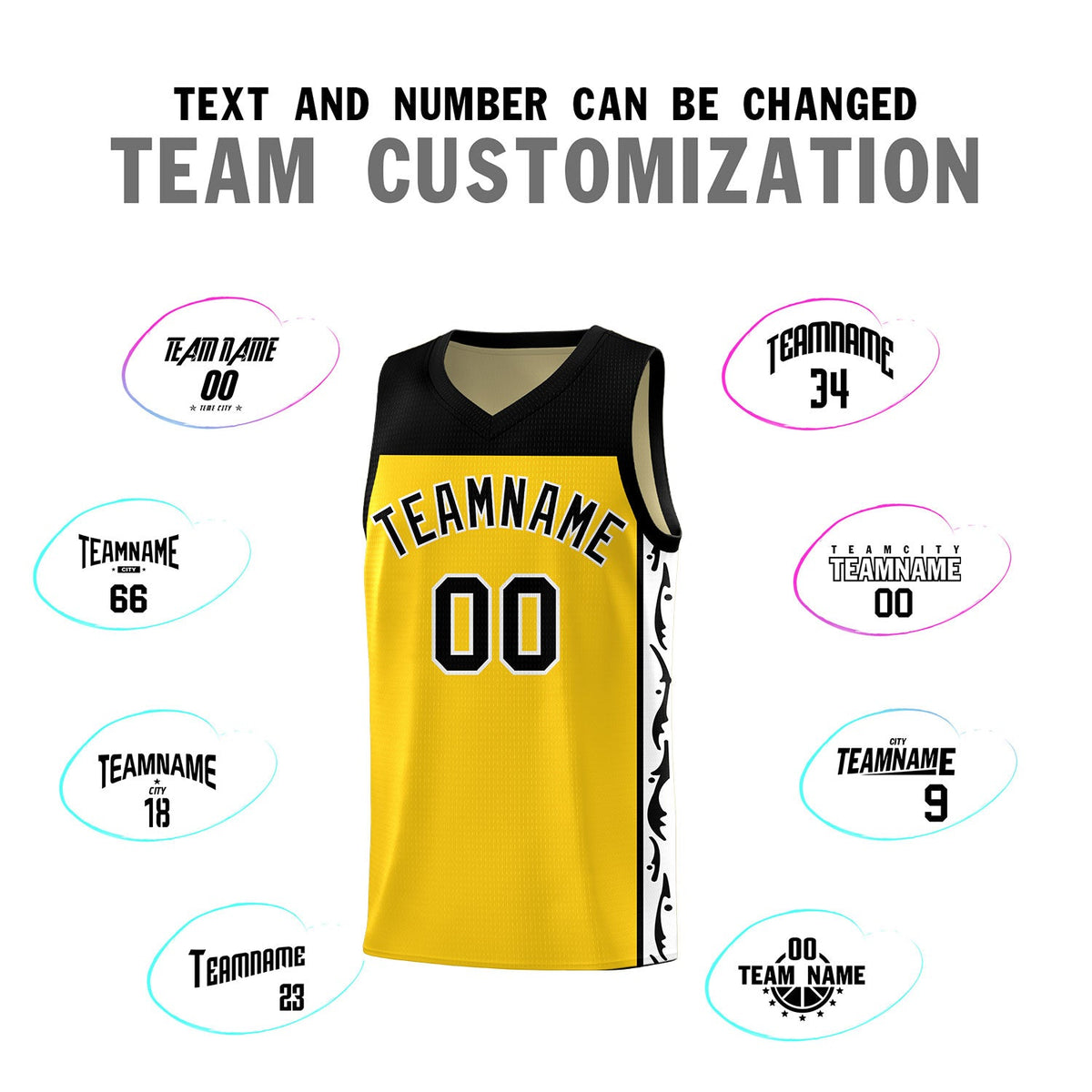 Custom Gold Side Pattern Sports Uniform Basketball Jersey