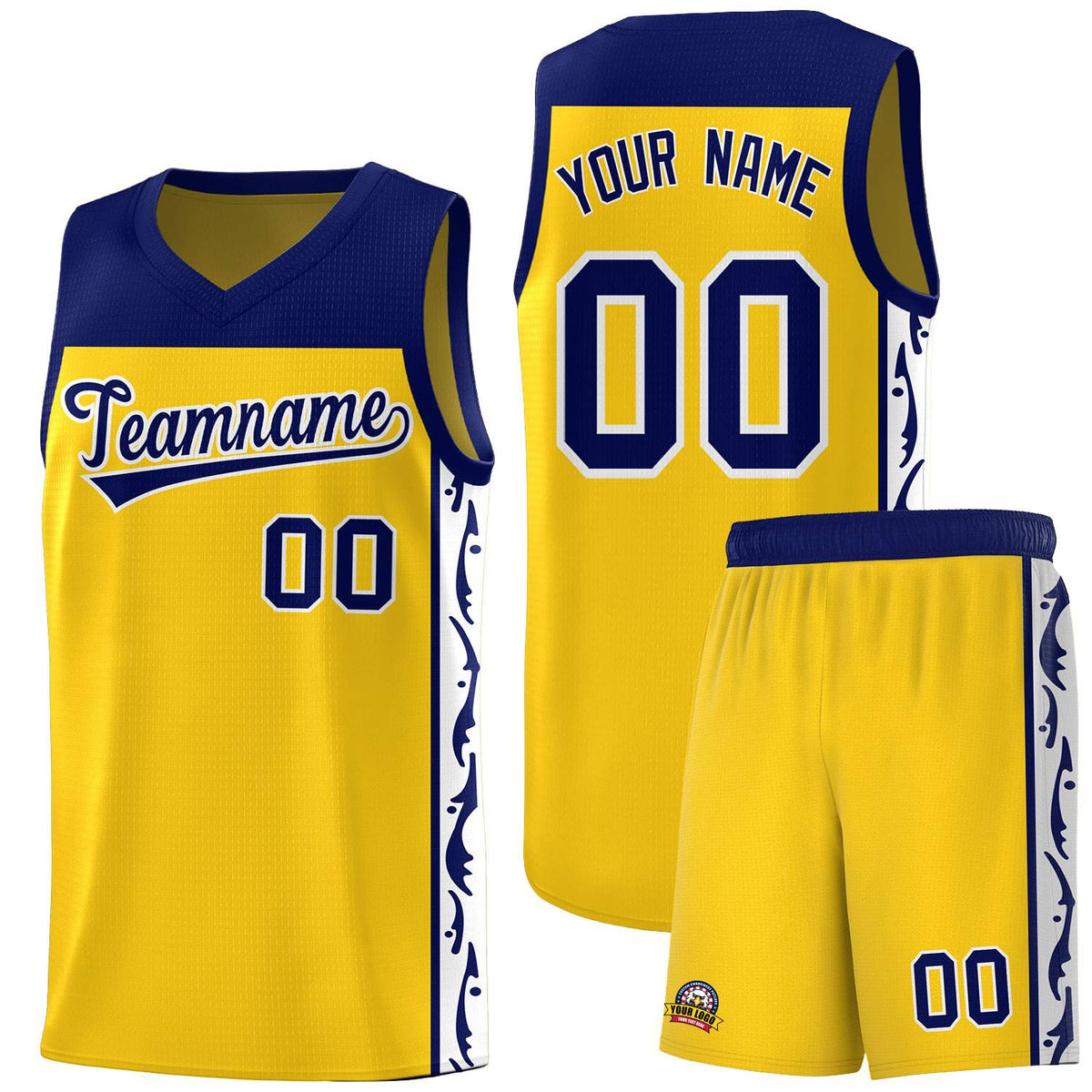 Custom Gold Side Pattern Sports Uniform Basketball Jersey