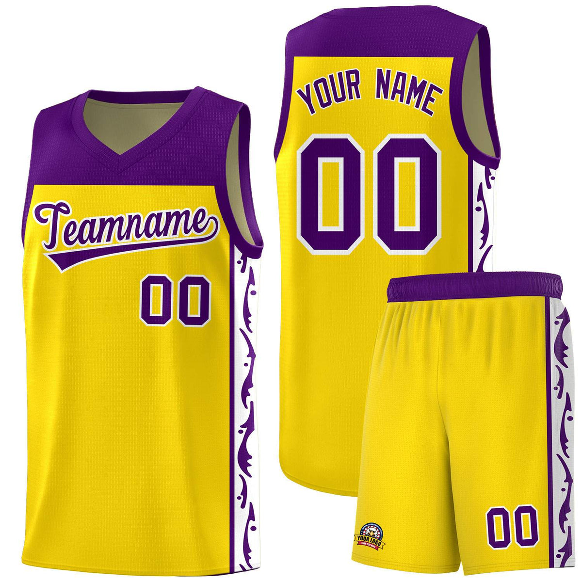 Custom Gold Side Pattern Sports Uniform Basketball Jersey