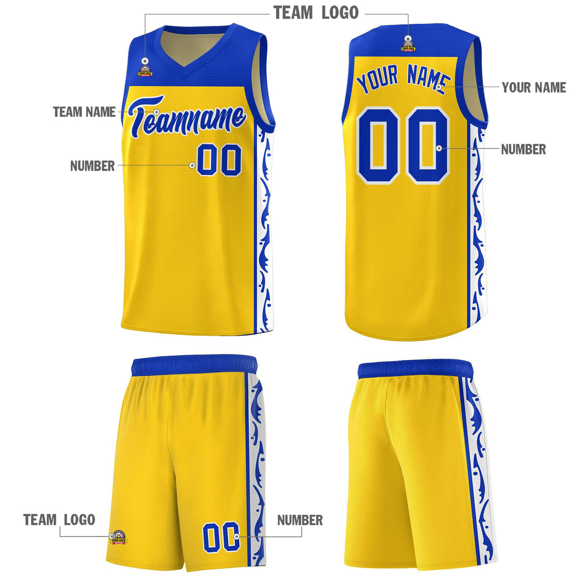 Custom Gold Side Pattern Sports Uniform Basketball Jersey