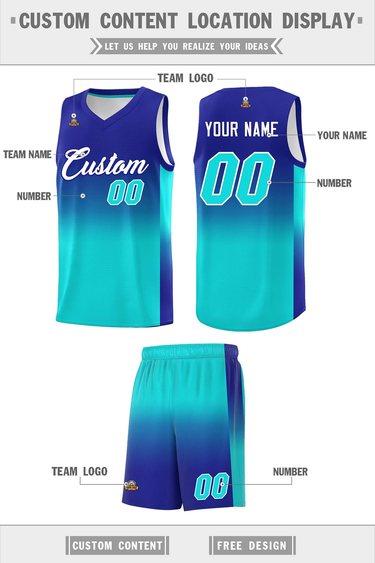Custom Royal Bright Green Gradient Fashion Sets Sports Uniform Basketball Jersey