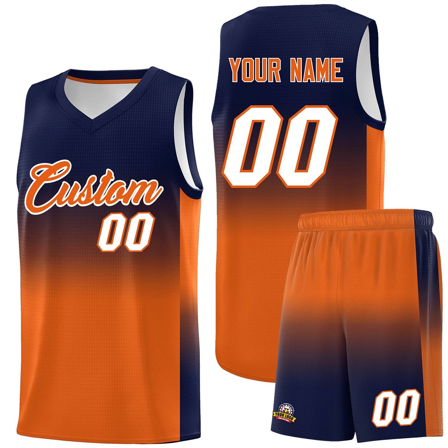 Custom Navy Orange Gradient Fashion Sets Sports Uniform Basketball Jersey