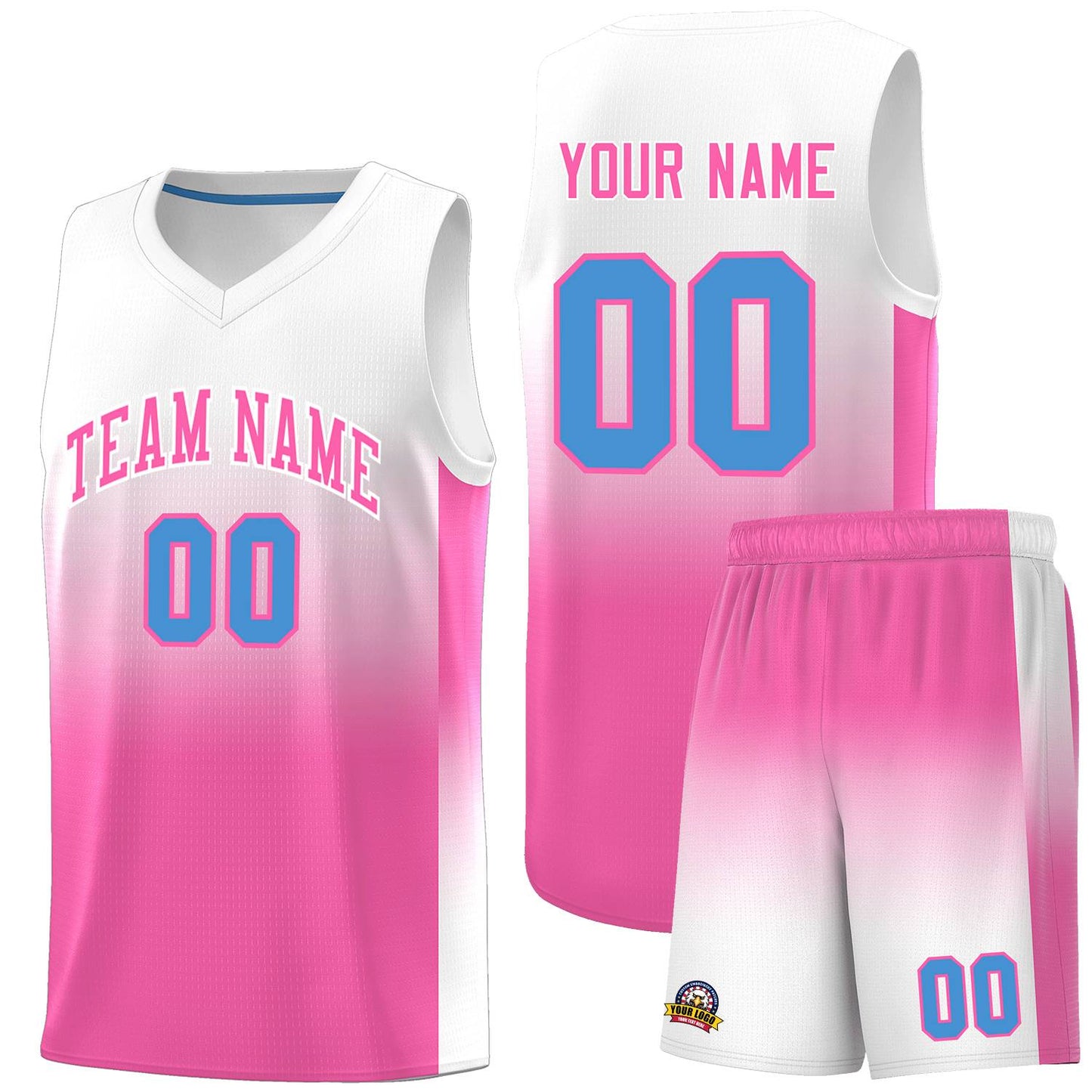 Custom White Pink Gradient Fashion Sets Sports Uniform Basketball Jersey