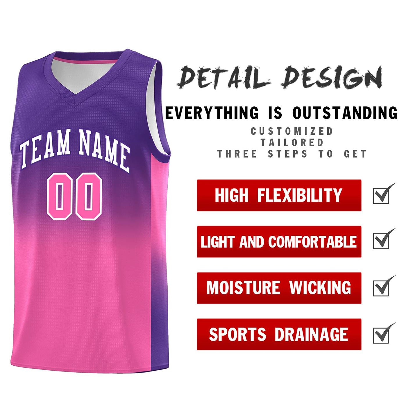 Custom Purple Pink Gradient Fashion Sets Sports Uniform Basketball Jersey