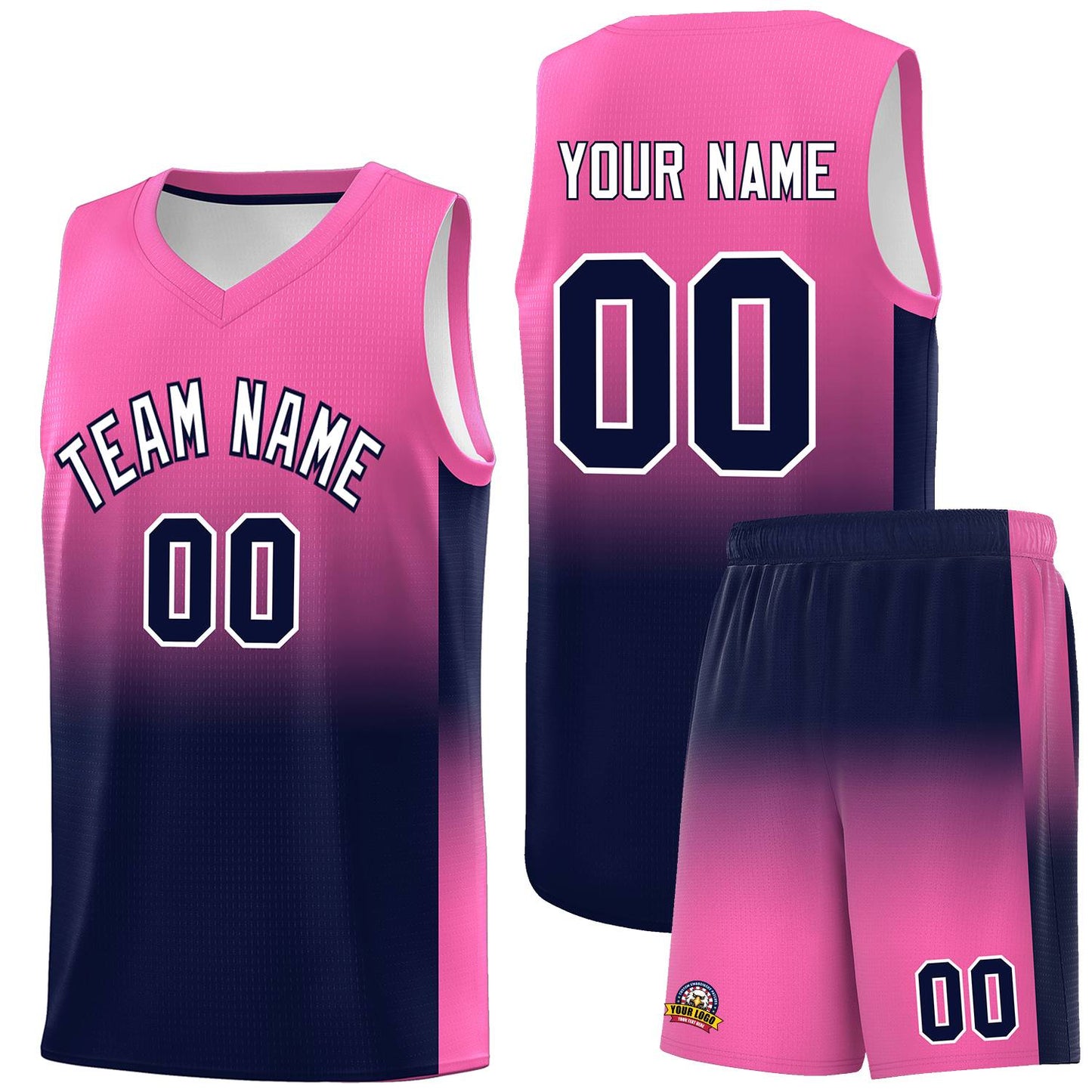 Custom Pink Navy Gradient Fashion Sets Sports Uniform Basketball Jersey
