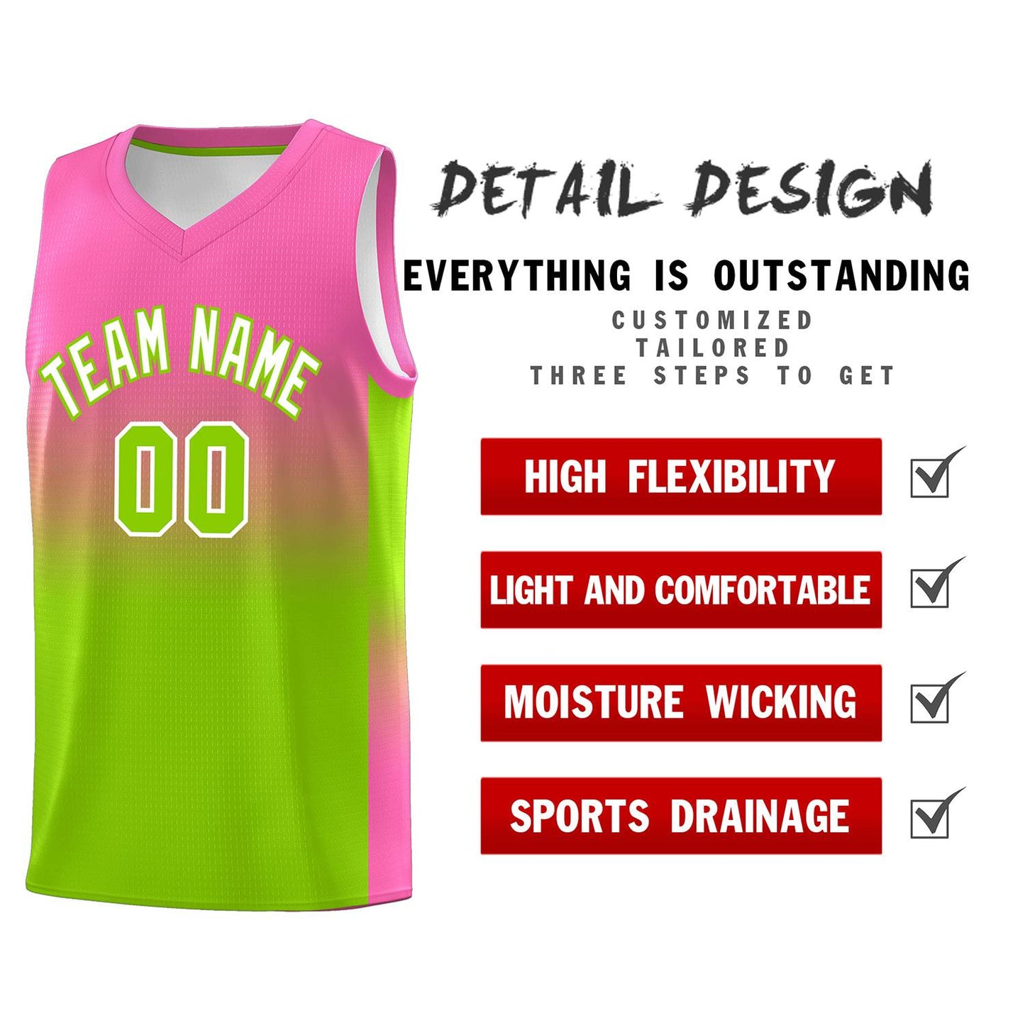 Custom Pink Neon Green Gradient Fashion Sets Sports Uniform Basketball Jersey