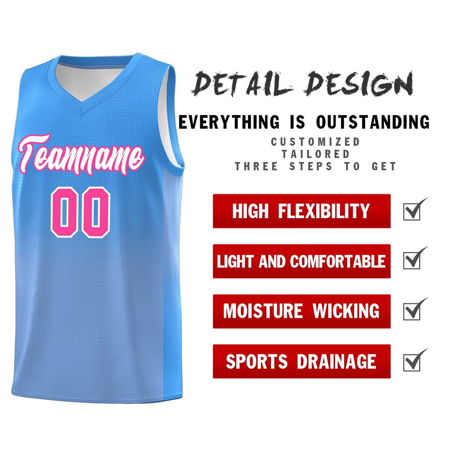 Custom Powder Blue Light Blue Gradient Fashion Sets Sports Uniform Basketball Jersey