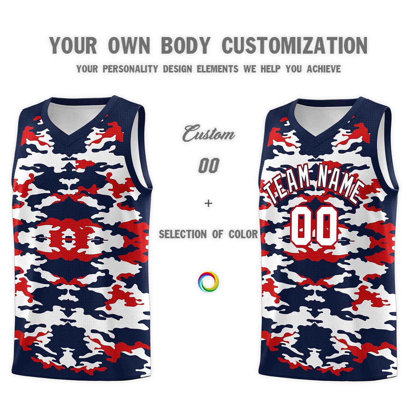 Custom Navy Red-White Personalized Camo Sets Sports Uniform Basketball Jersey