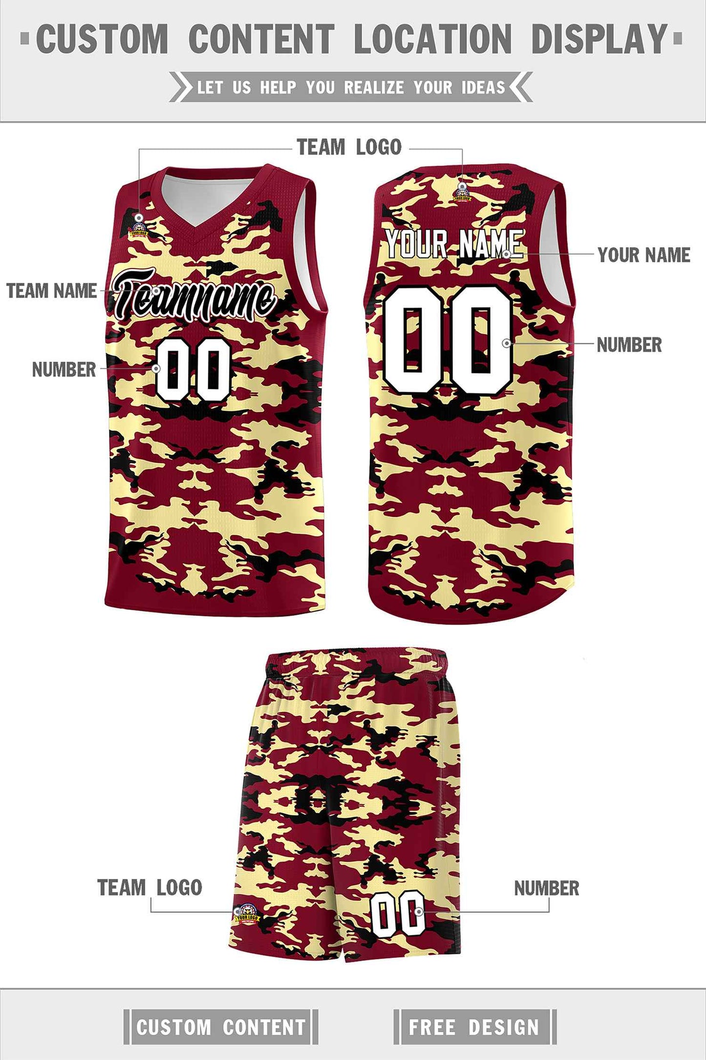 Custom Crimson Khaki-Black Personalized Camo Sets Sports Uniform Basketball Jersey