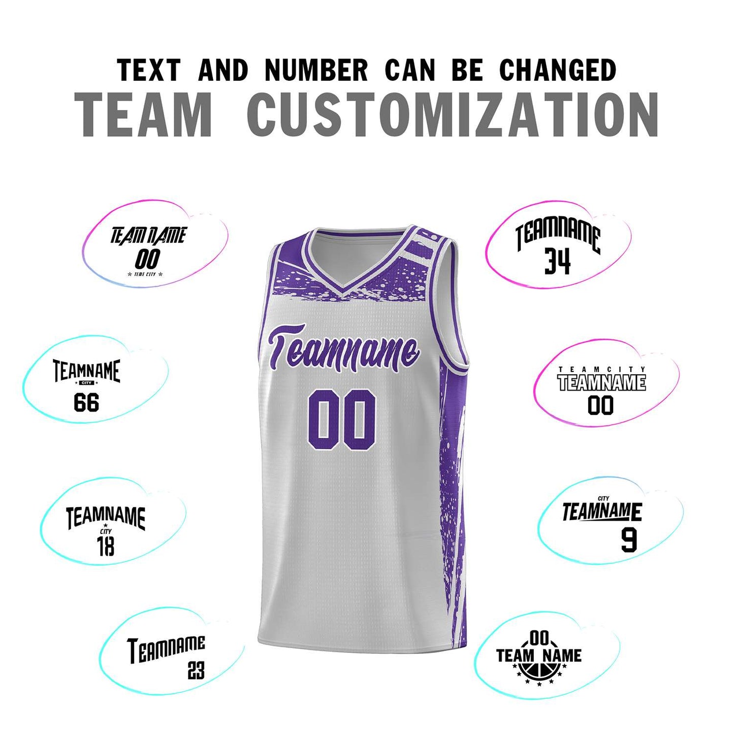 Custom Gray Purple Graffiti Pattern Sports Uniform Basketball Jersey