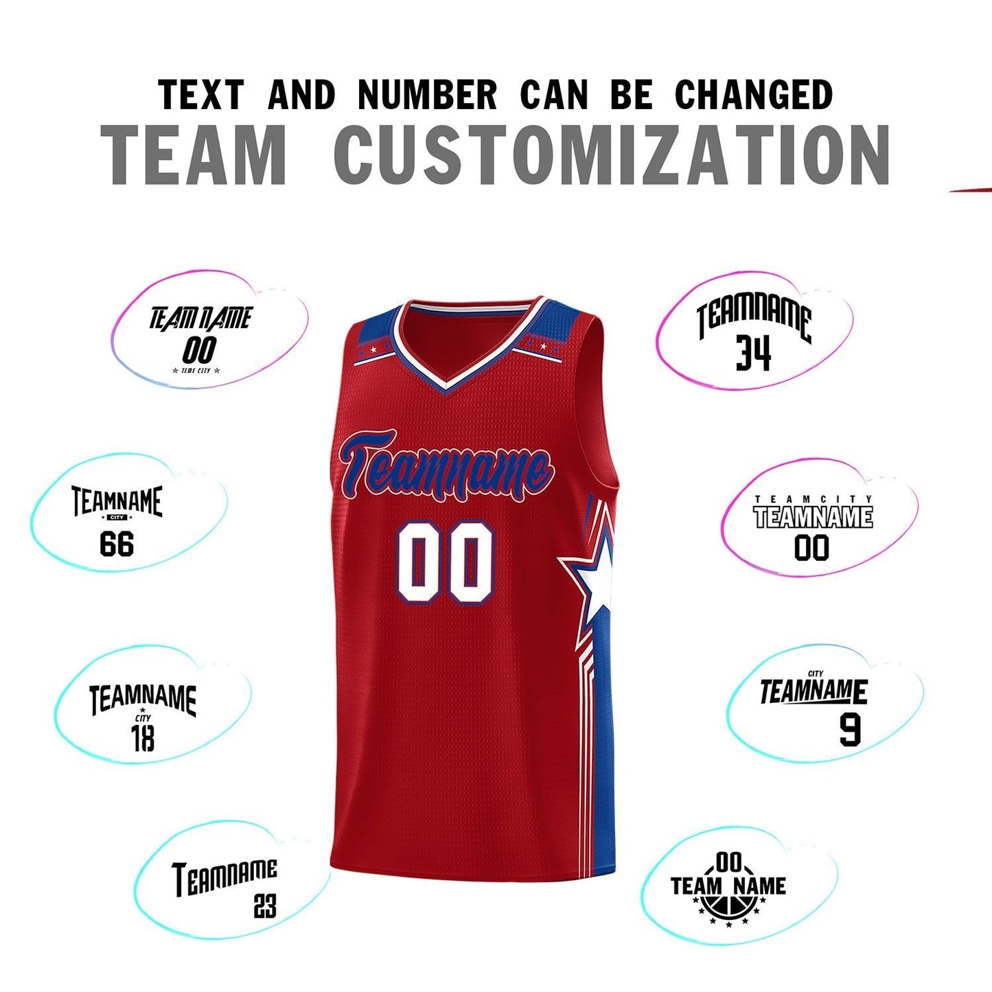 Custom Red Royal Star Graffiti Pattern Sports Uniform Basketball Jersey