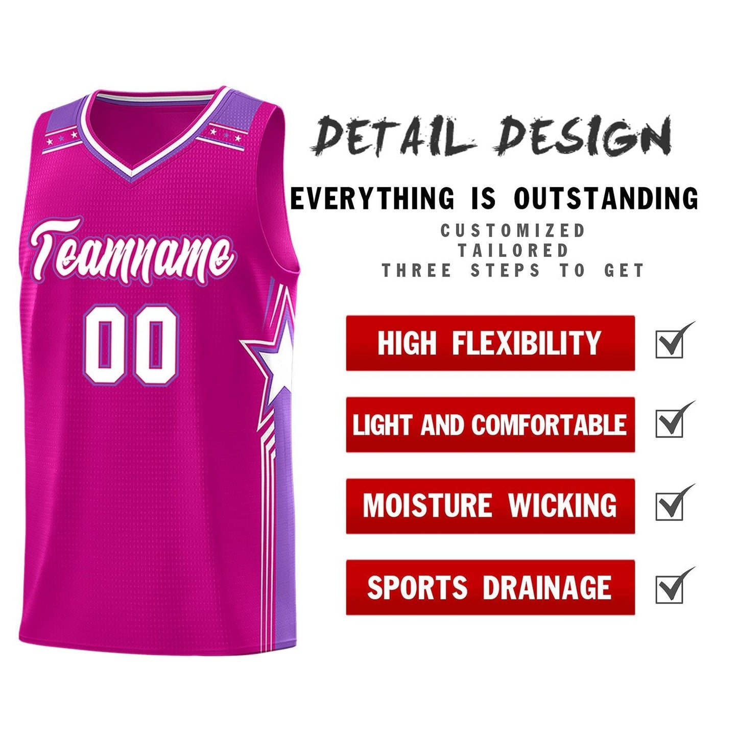 Custom Red White Star Graffiti Pattern Sports Uniform Basketball Jersey
