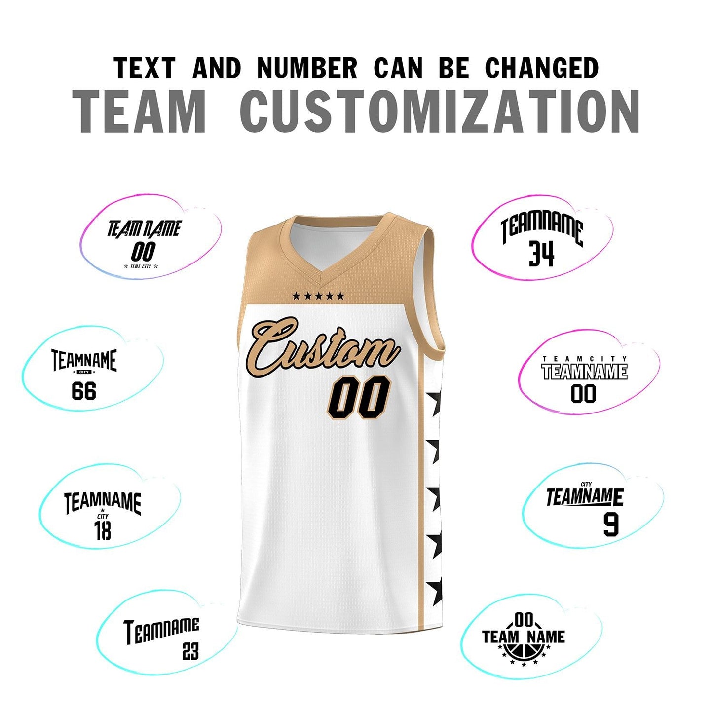 Custom White Old Gold Color Block Sets Sports Uniform Basketball Jersey