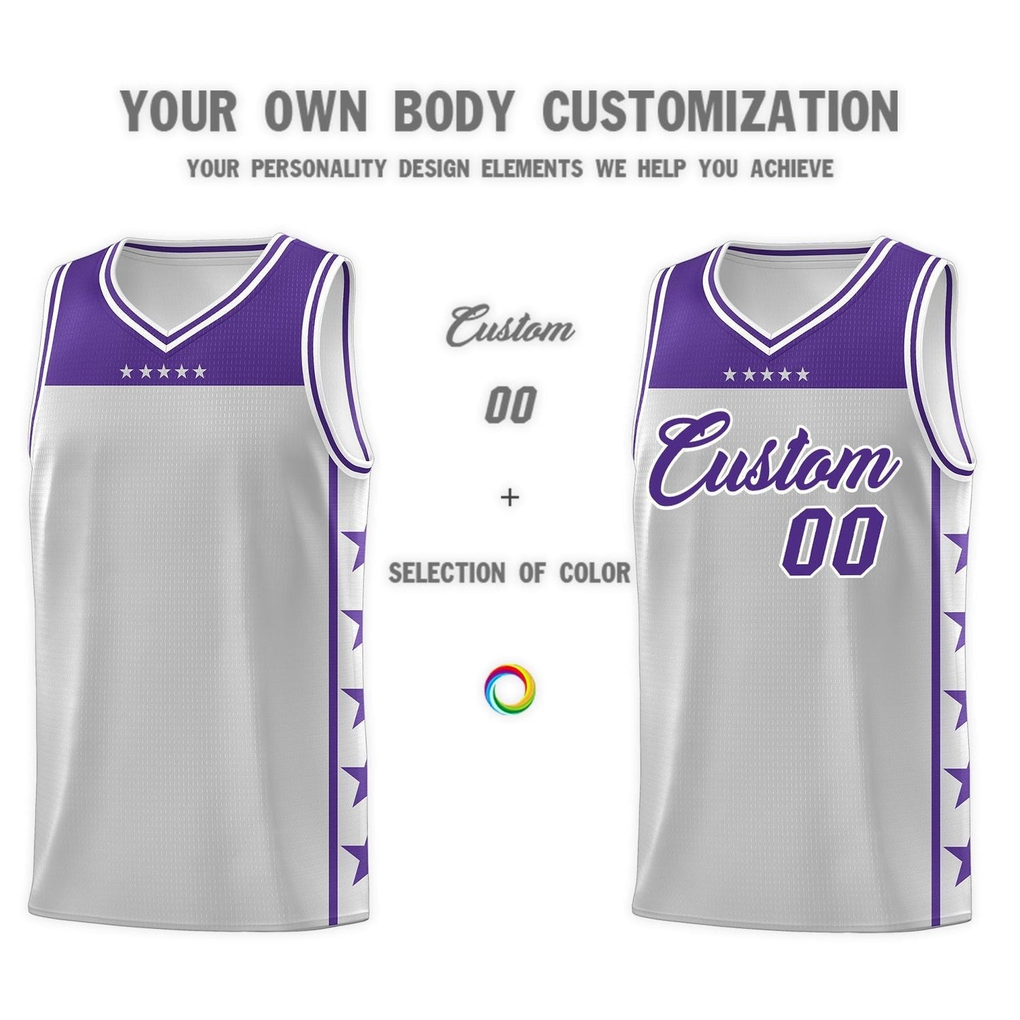 Custom Gray Purple Color Block Sets Sports Uniform Basketball Jersey