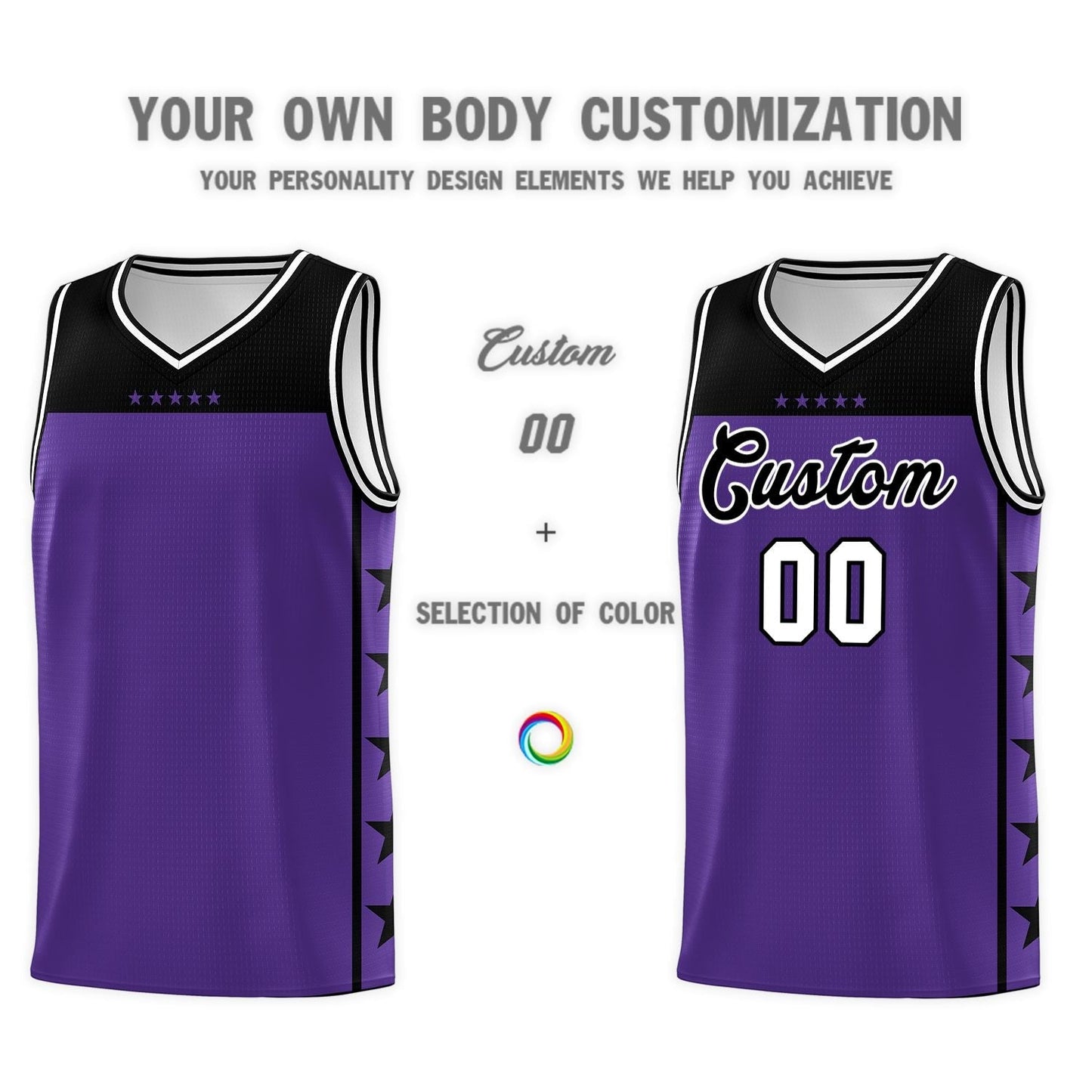 Custom Purple Black Color Block Sets Sports Uniform Basketball Jersey
