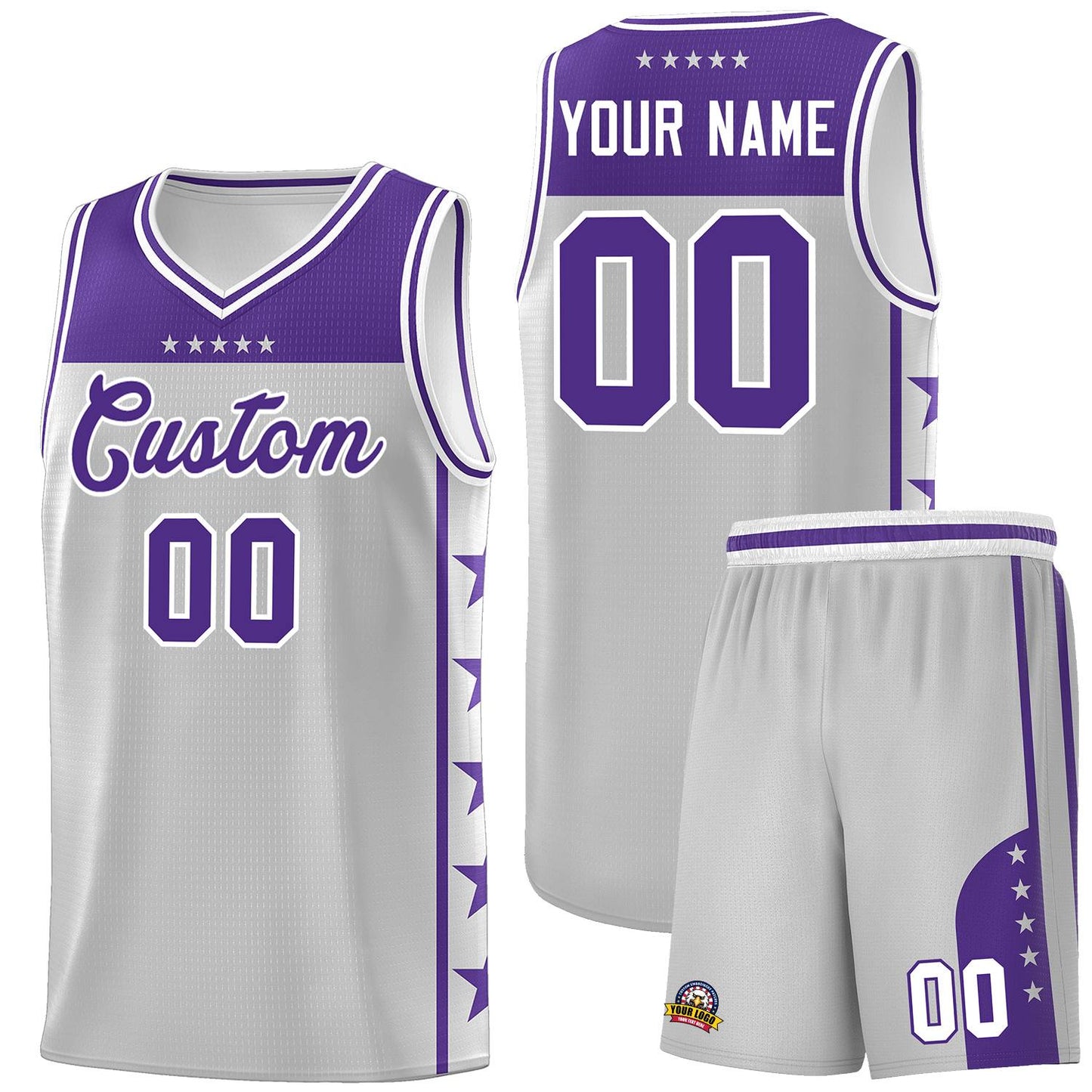 Custom Gray Purple Color Block Sets Sports Uniform Basketball Jersey
