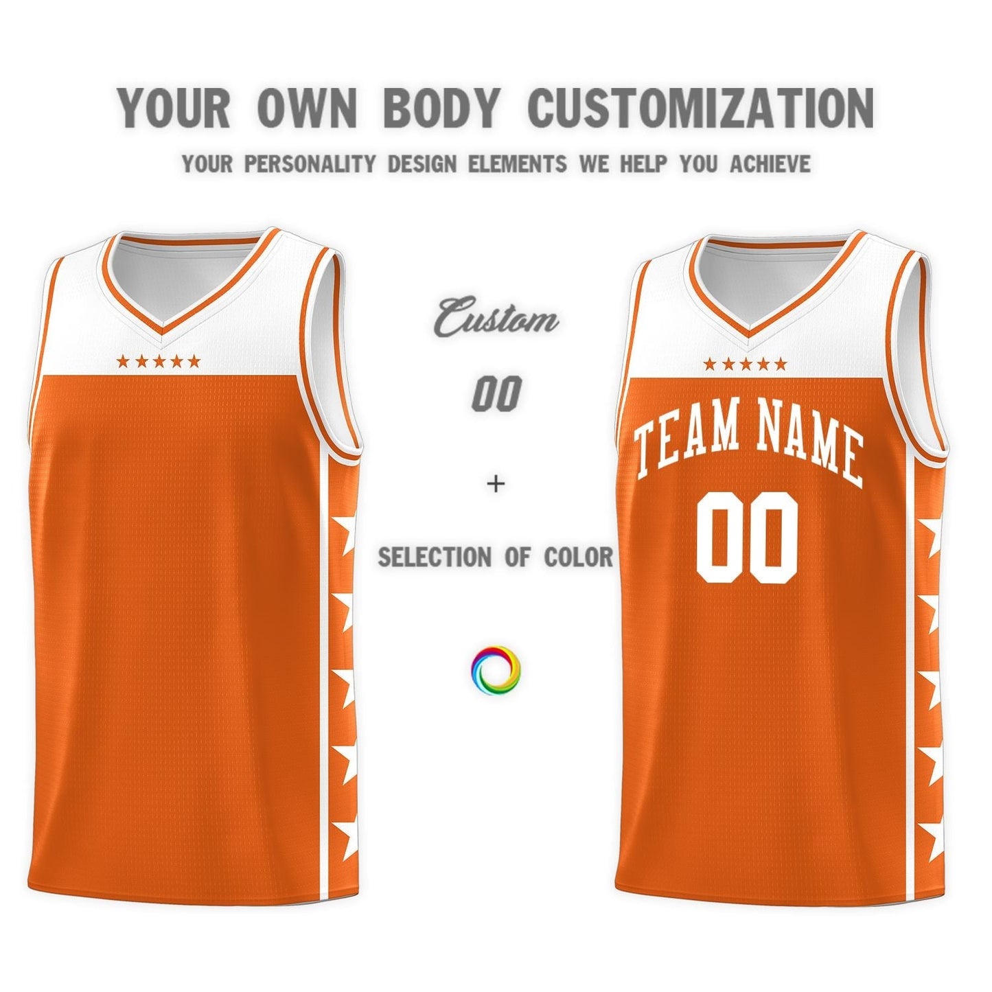 Custom Orange White Color Block Sets Sports Uniform Basketball Jersey