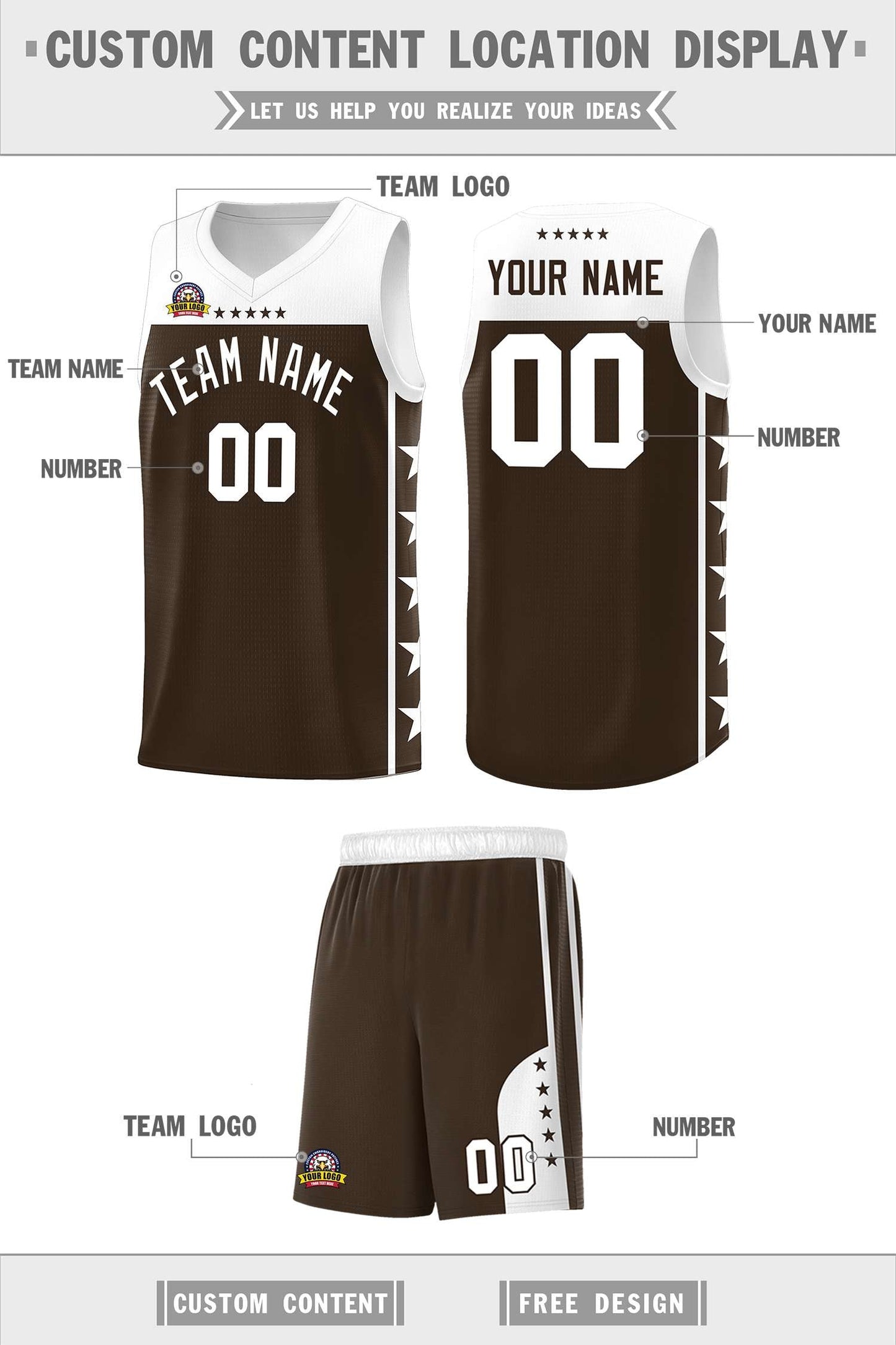 Custom Brown White Color Block Sets Sports Uniform Basketball Jersey