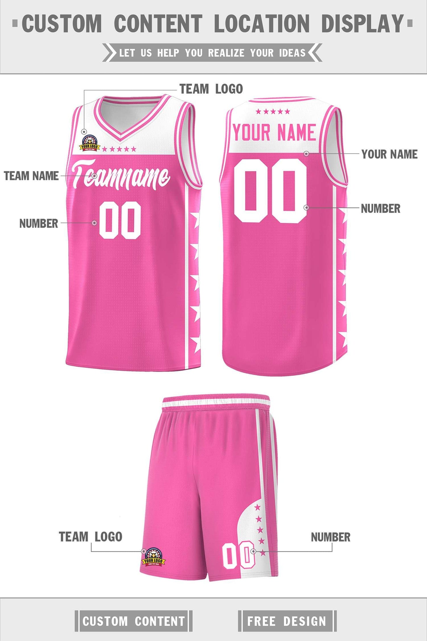 Custom Pink White Color Block Sets Sports Uniform Basketball Jersey