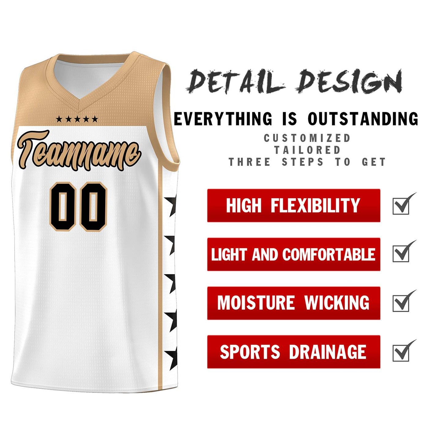 Custom White Old Gold Color Block Sets Sports Uniform Basketball Jersey