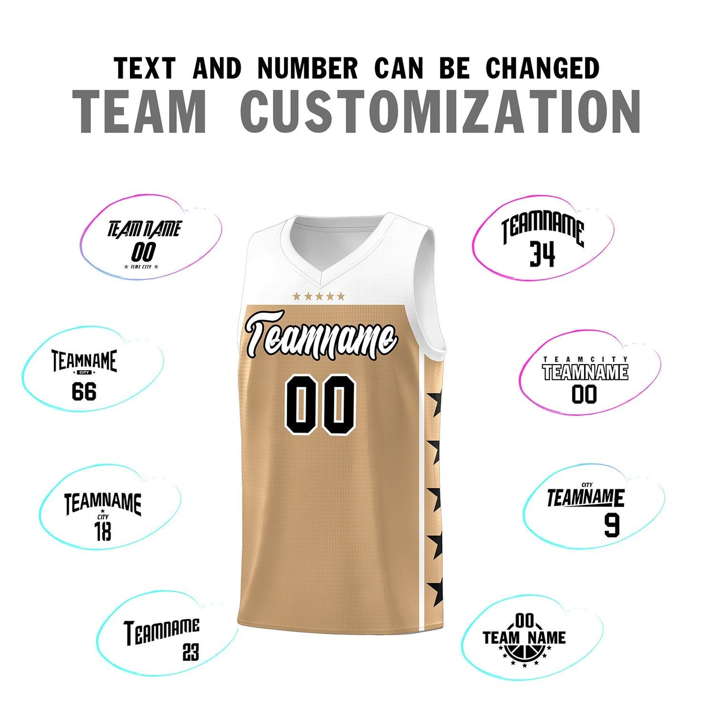 Custom Old Gold White Color Block Sets Sports Uniform Basketball Jersey