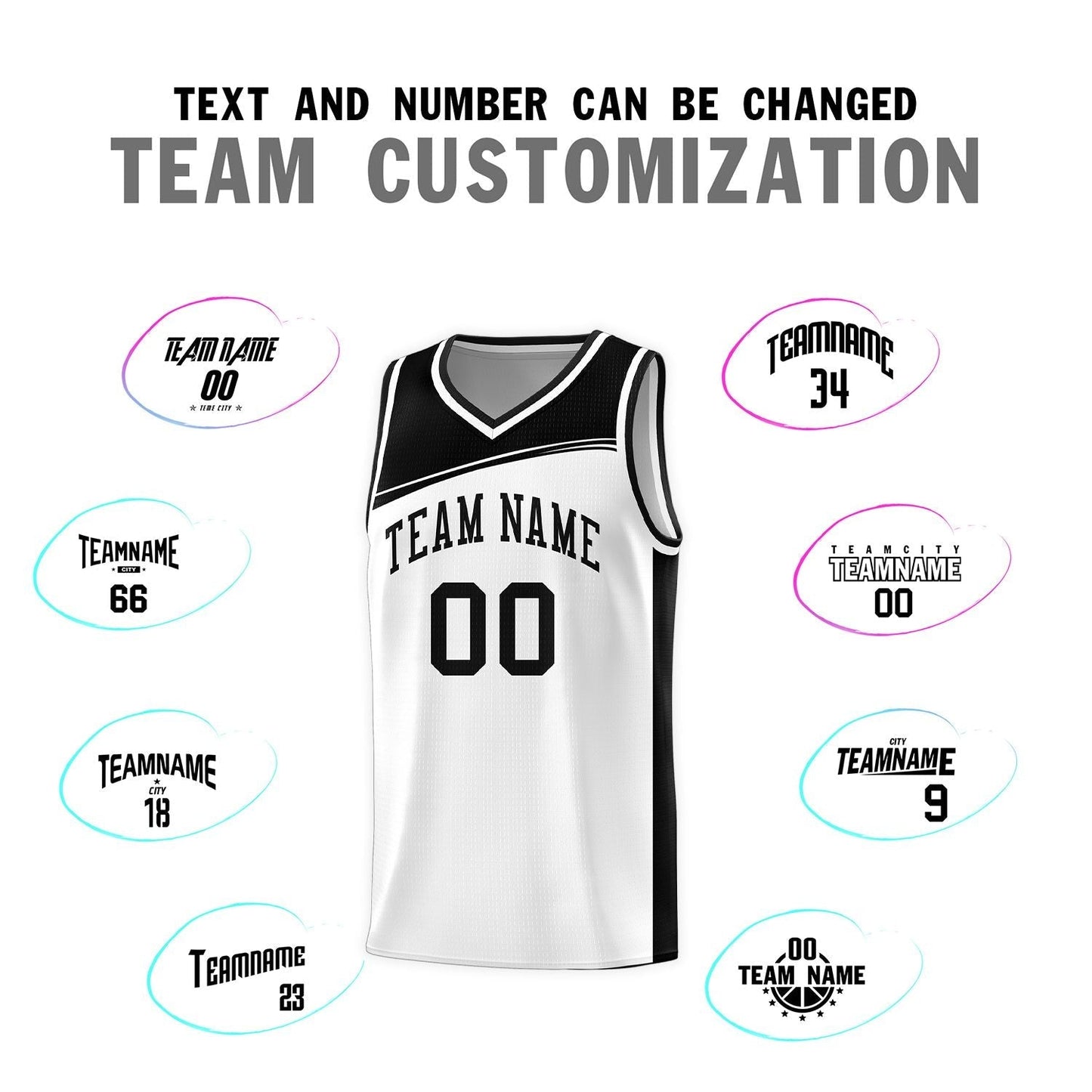 Custom White Black Color Block Sports Uniform Basketball Jersey
