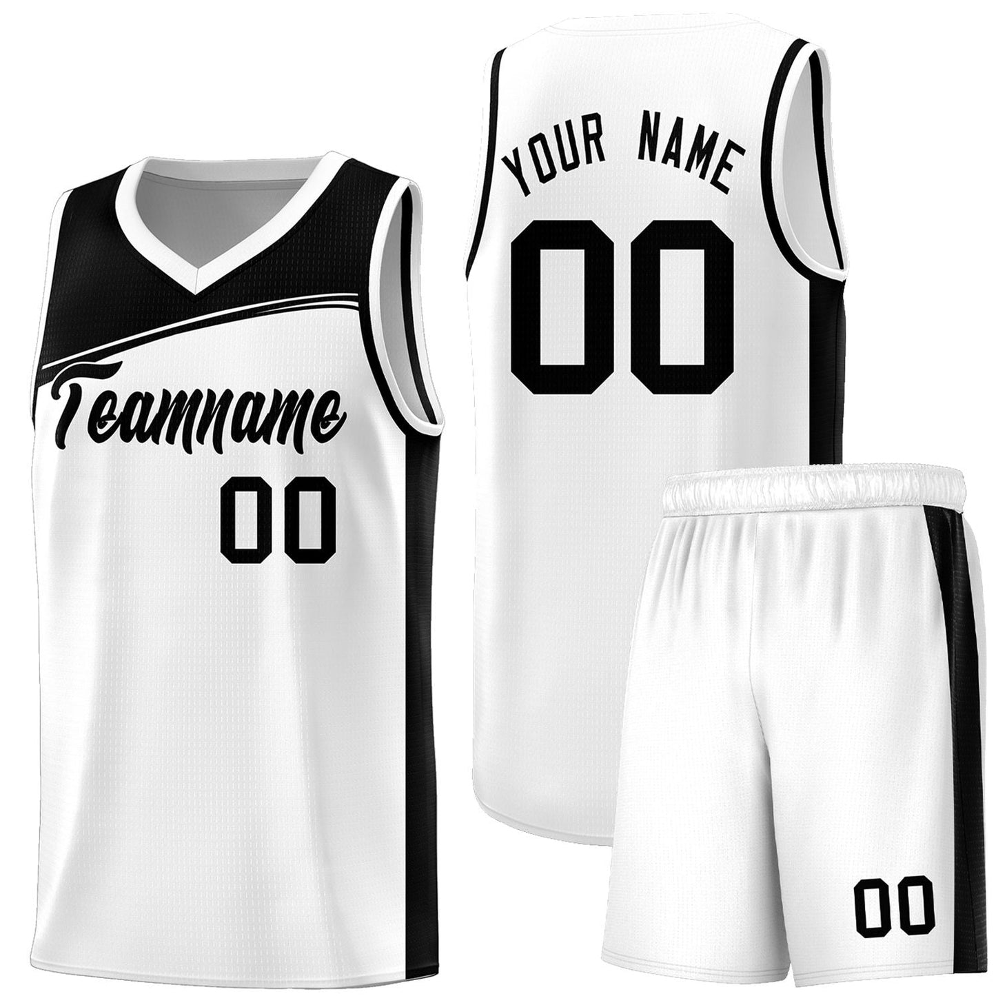 Custom White Black Color Block Sports Uniform Basketball Jersey