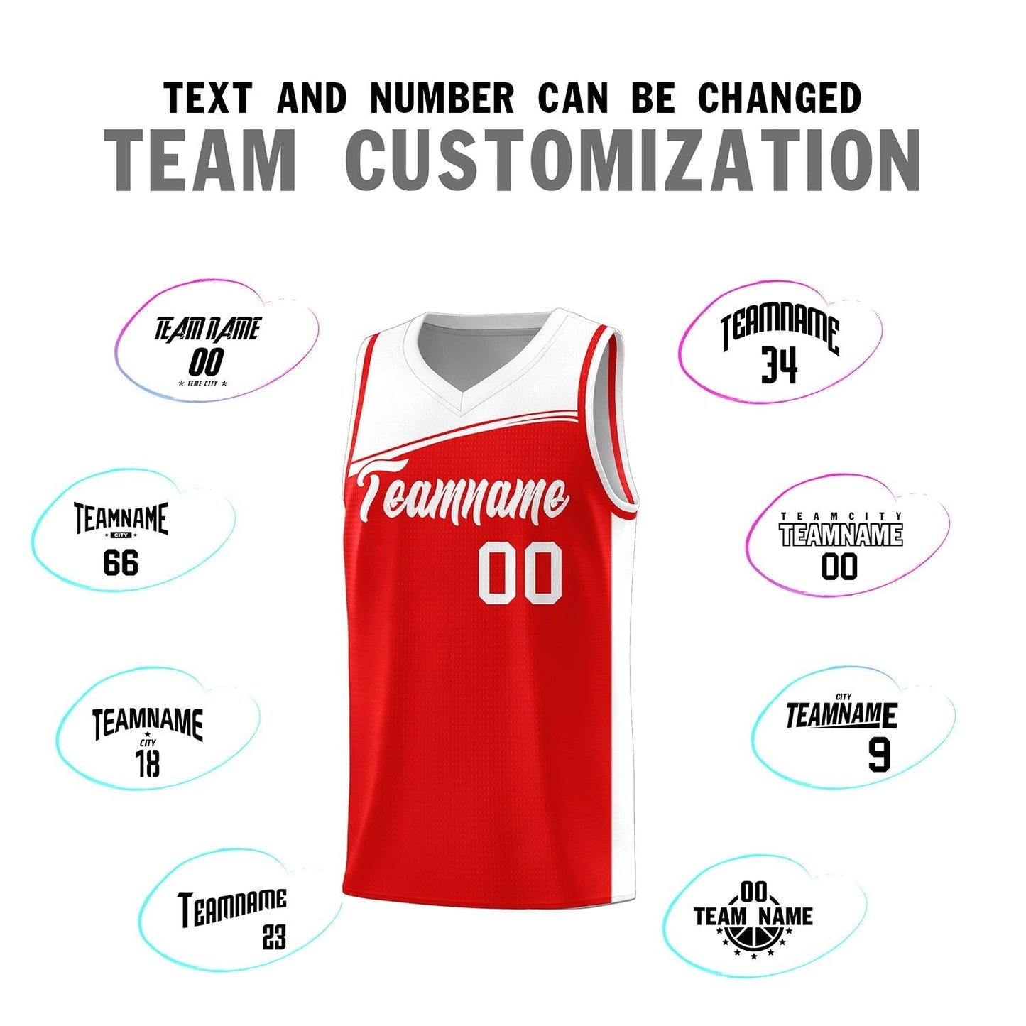 Custom Red White Color Block Sports Uniform Basketball Jersey