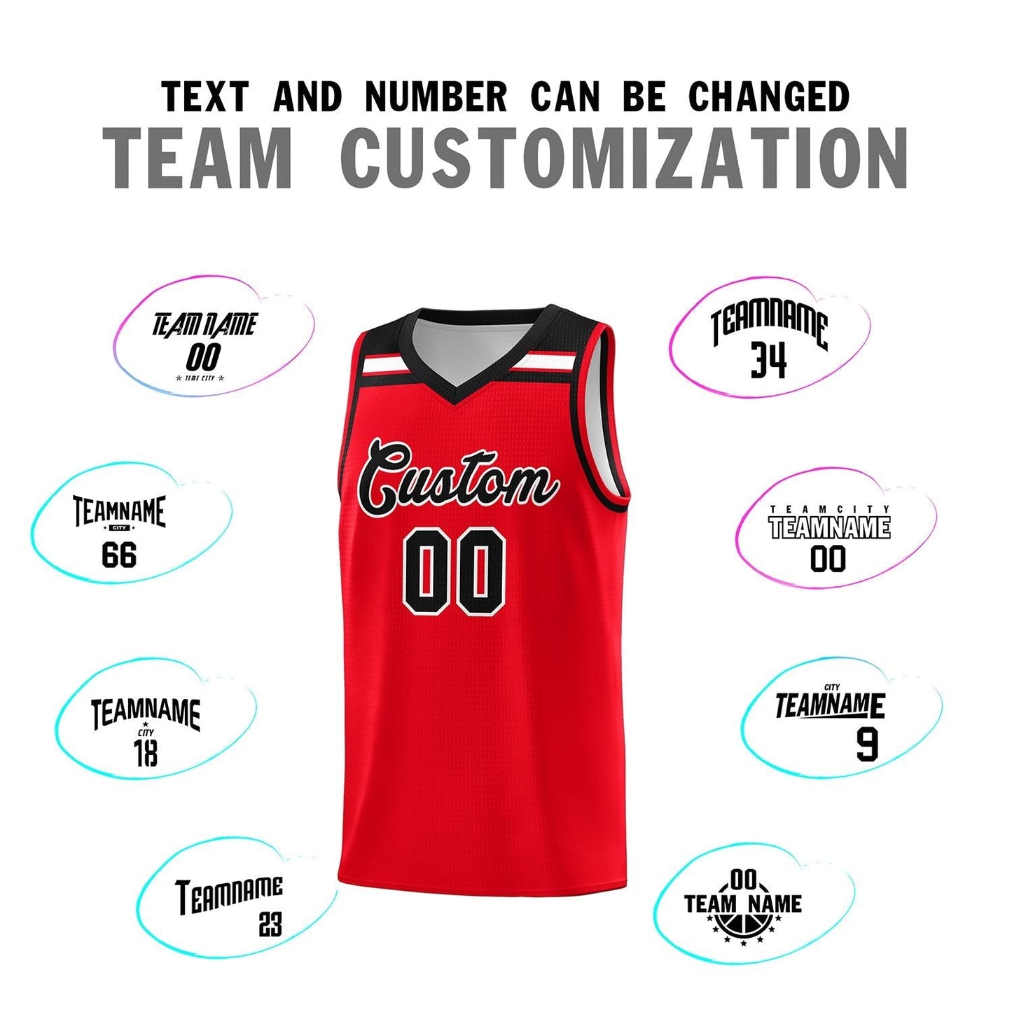 Custom Red Black-White Classic Sports Uniform Basketball Jersey