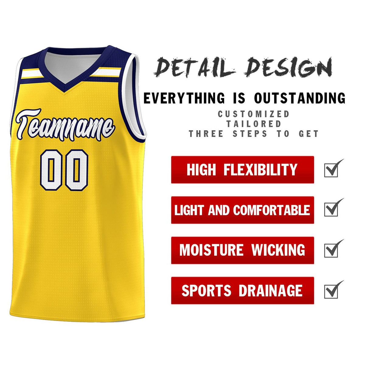 Custom Gold White-Navy Classic Sports Uniform Basketball Jersey